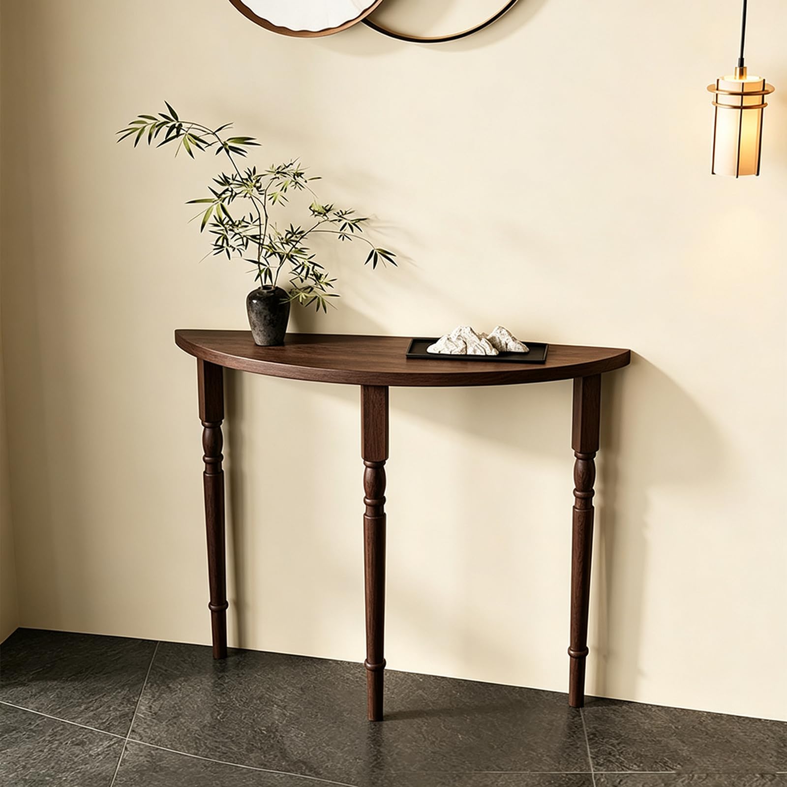Table d'entrée Demi-Lune, Meuble d'entrée décoratif, Console en Bois de Style campagnard pour Salon ou Couloir (100 cm, Noyer)