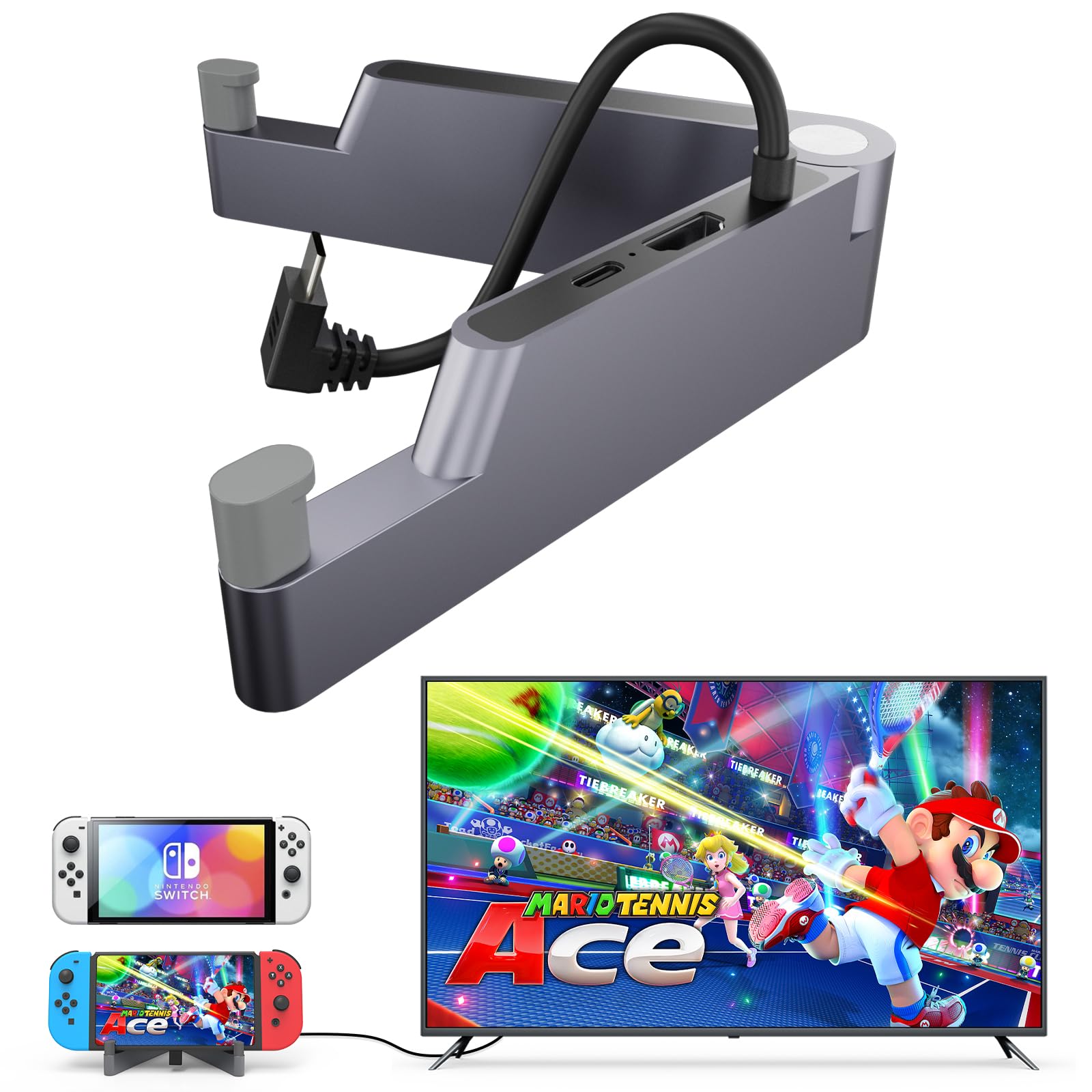 Switch Docking Station for Nintendo Switch/Switch OLED [Aleación de Aluminio], Electight Portátil Plegable en V Switch TV Docking Station, con Puerto 4K/1080P HDMI USB 3.0 y Type-C
