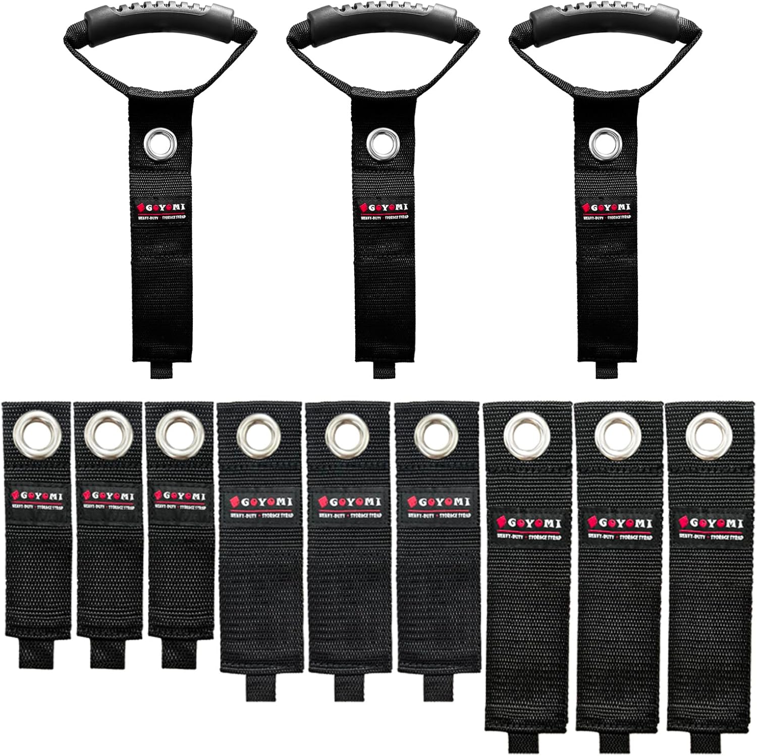9 Pack Heavy Duty Storage Straps, and 3 Pack Carrying Strap with Handle