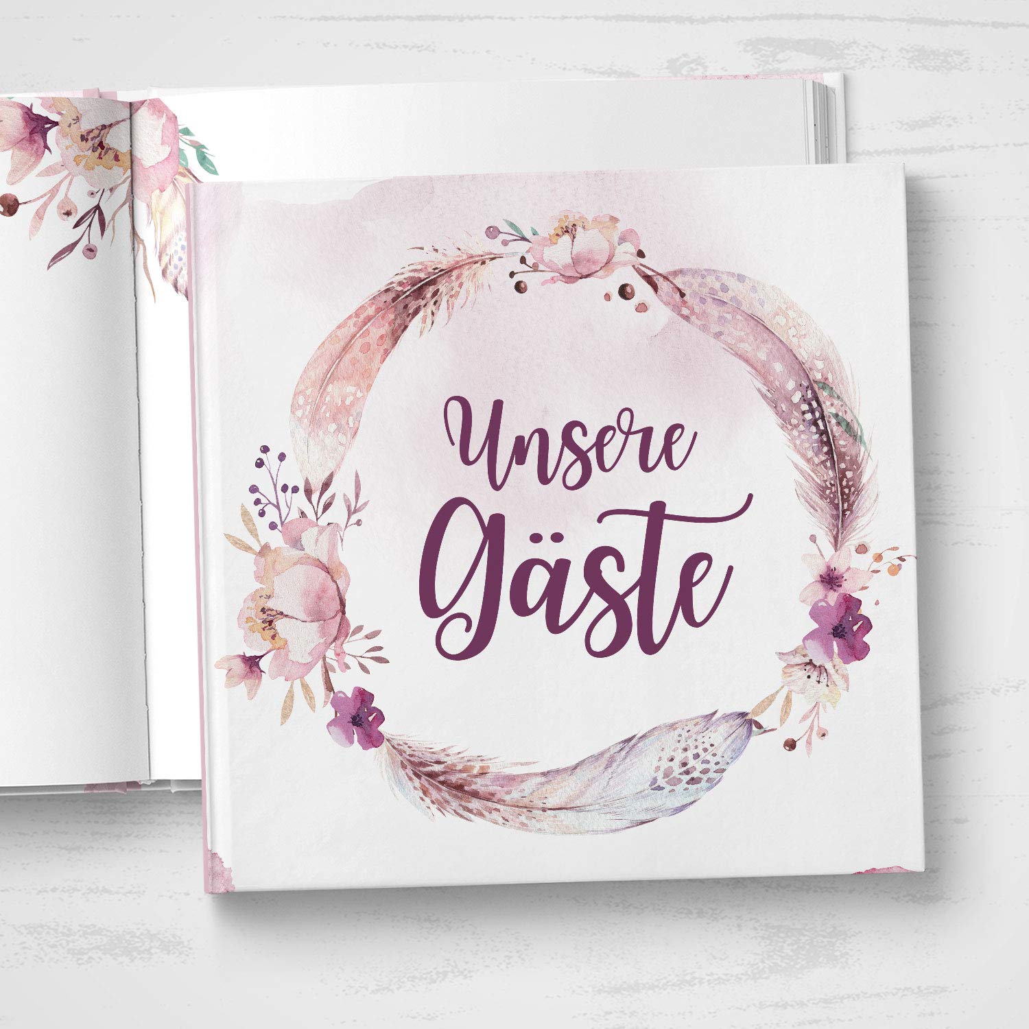 Gästebuch zur Hochzeit mit Fragen - quadratisch - Hochzeitsgästebuch Hochzeitsalbum Hochzeitsbuch (Boho Love)