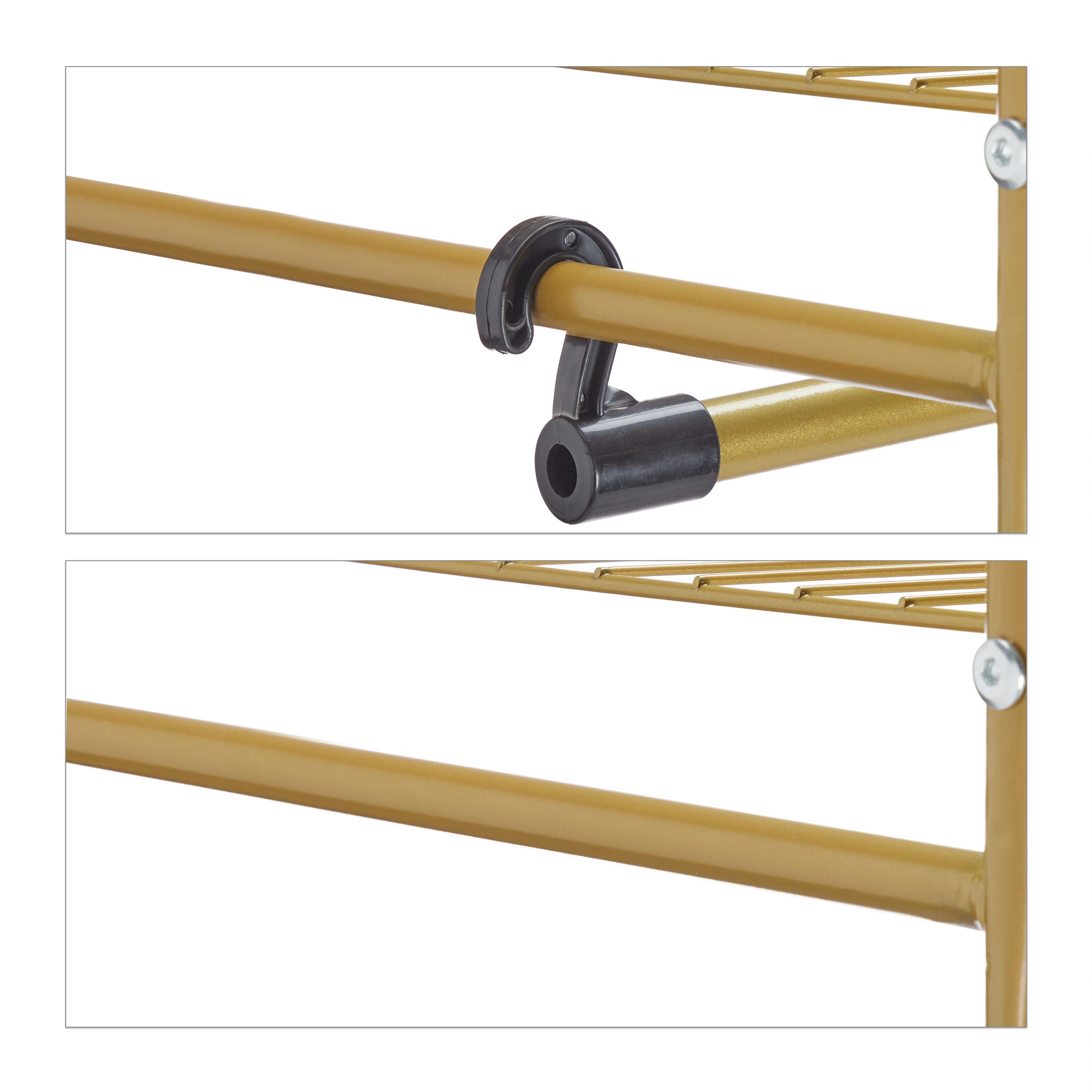 Relaxdays Stand Appendiabiti, in Metallo, con 3 Ripiani, Asta Attaccapanni, Vintage, HLP: 161 x 78 x 36 cm, Dorato