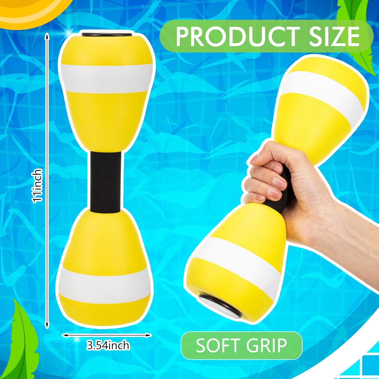 Seenelling 4 Pcs Water Aerobics Set Aquatic Exercise 2 Foam Dumbbells and 2 Foam Aquatic Cuffs Ankle Arm Pool Resistance Fitness Weights Equipment for Training Water Workouts