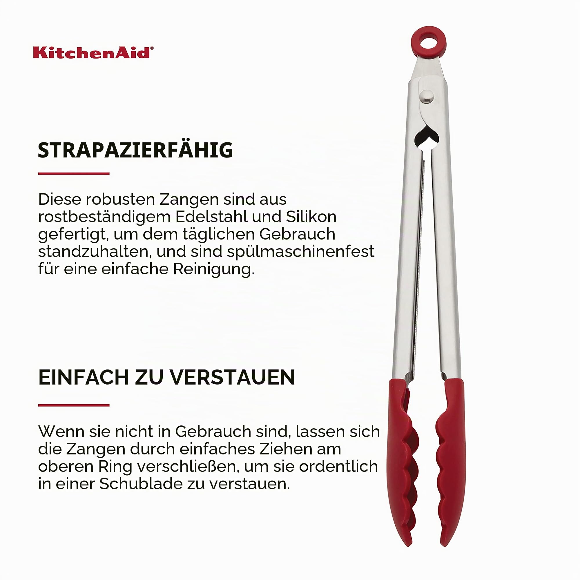 KitchenAid Silikon-Edelstahlzange, 30,5 cm, Rot