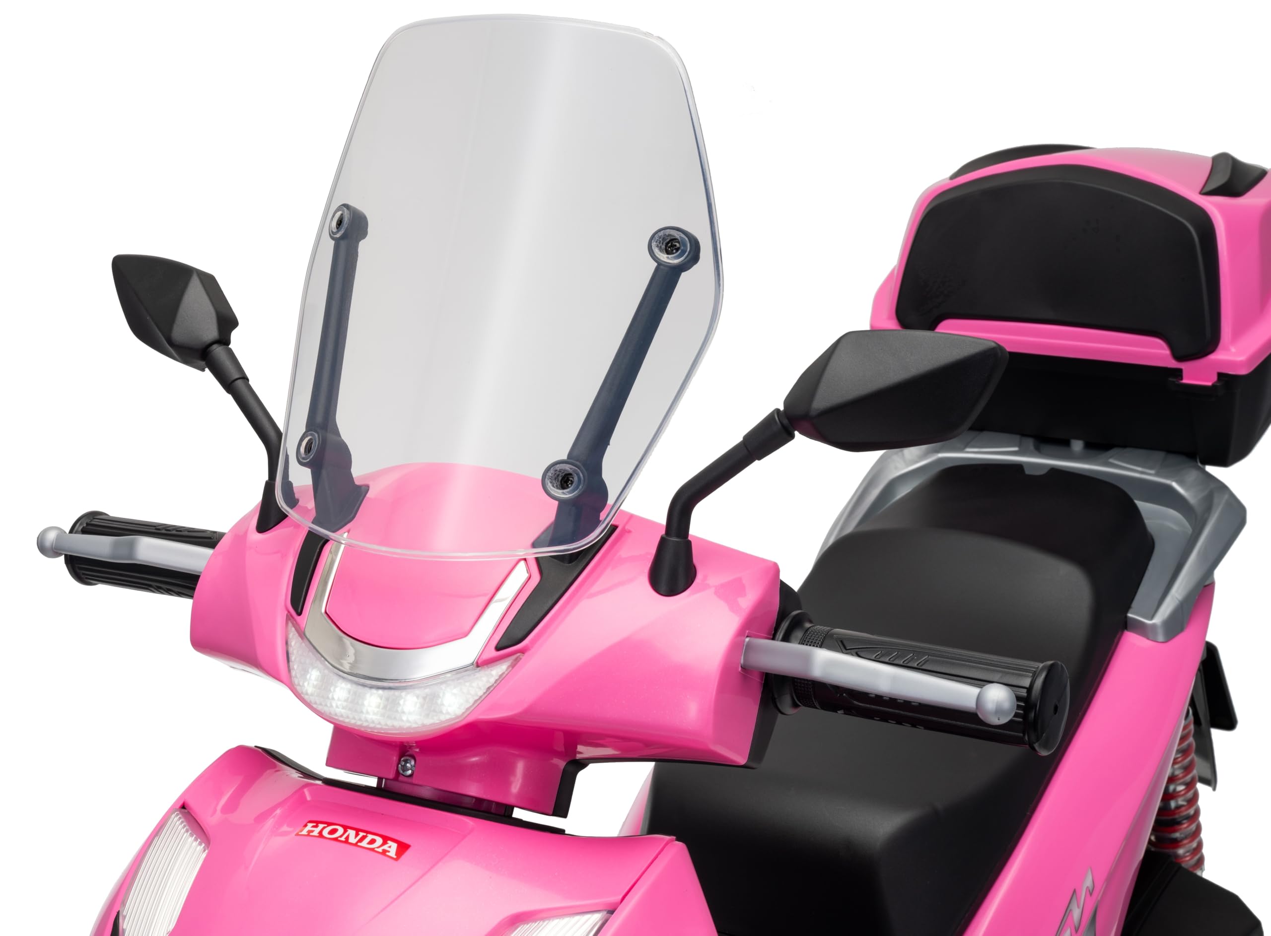 Honda SH 350 12V Moto Elettrica per Bambini con Licenza Ufficiale, Scooter Elettrico con Ruote in Gomma, Sedile in Pelle, Bauletto, Rotelle Stabilizzatrici, Luci LED e Suoni, MP3 Rosa