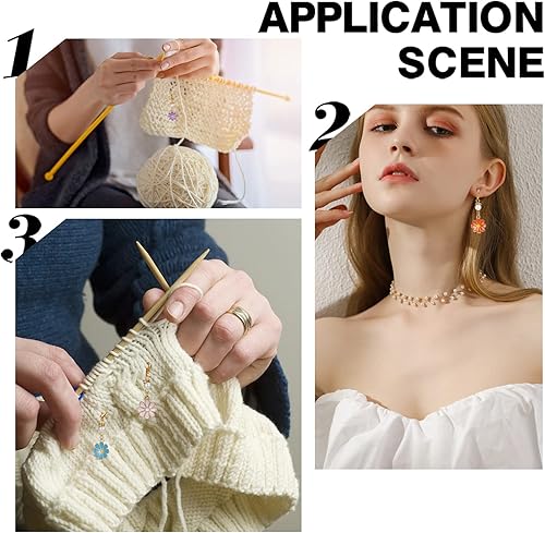 Miniatura 5 de SUNNYCLUE 1 caja de 30 marcadores de puntada de ganchillo marcadores de punto de margarita abalorios de flores de margarita, cuentas de perlas, clip