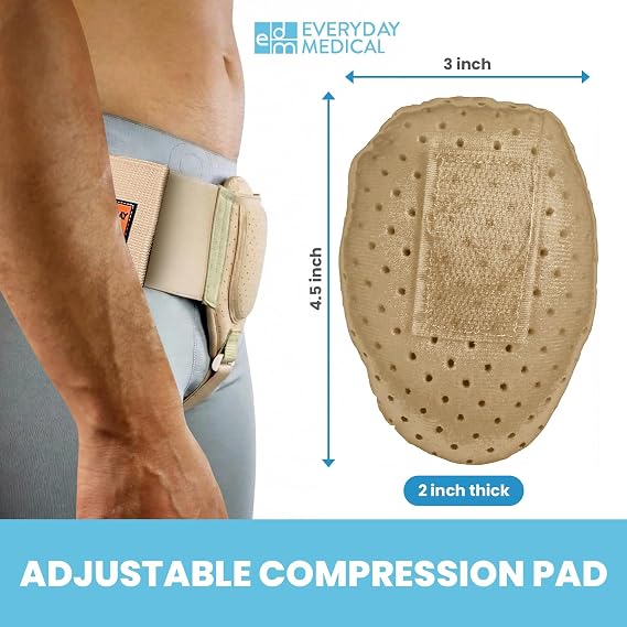 EVERYDAY MEDICAL Hernia Belt for Men - Inguinal Hernia Support for Men, Adjustable Waist Strap Groin Support, Post-Surgery Hernia Truss Suitable for Left or Right Side - Beige, Large/XLarge