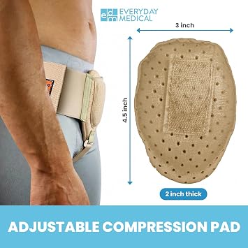 EVERYDAY MEDICAL Hernia Belt for Men - Inguinal Hernia Support for Men, Adjustable Waist Strap Groin Support, Post-Surgery Hernia Truss Suitable for Left or Right Side - Beige, Large/XLarge