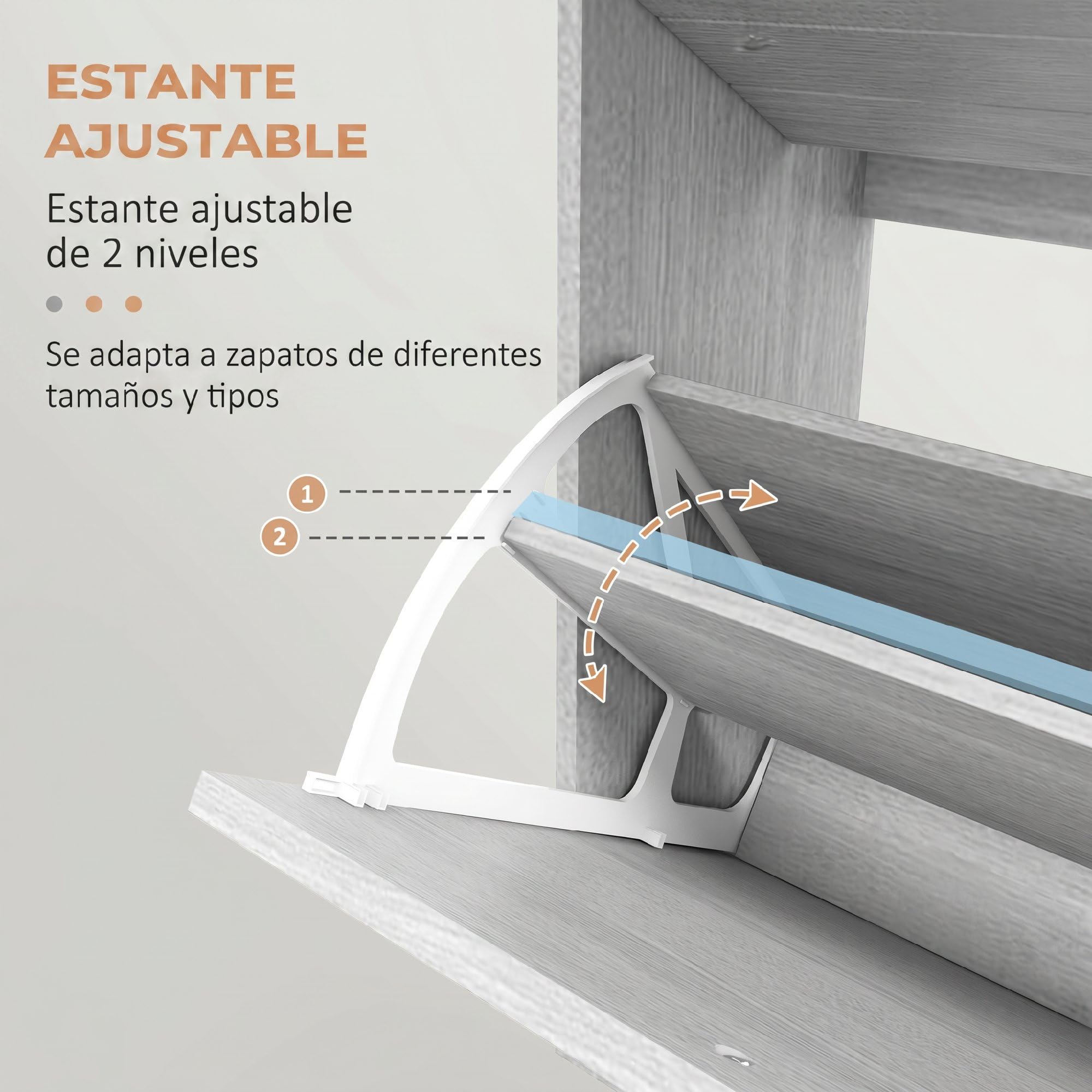 HOMCOM Zapatero Estrecho con 3 Puertas Abatibles para 12 Pares Gris | Zapatero Entrada Recibidor, Estantes Ajustables, para Pasillo, Espacios Reducidos