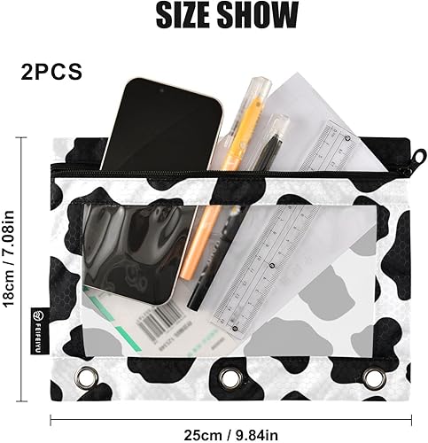 Miniatura 3 de UMIRIKO Estuche para lápices con cremallera con estampado de vaca para carpeta de 3 anillos con ventana transparente, estuche de 2 unidades 20247531