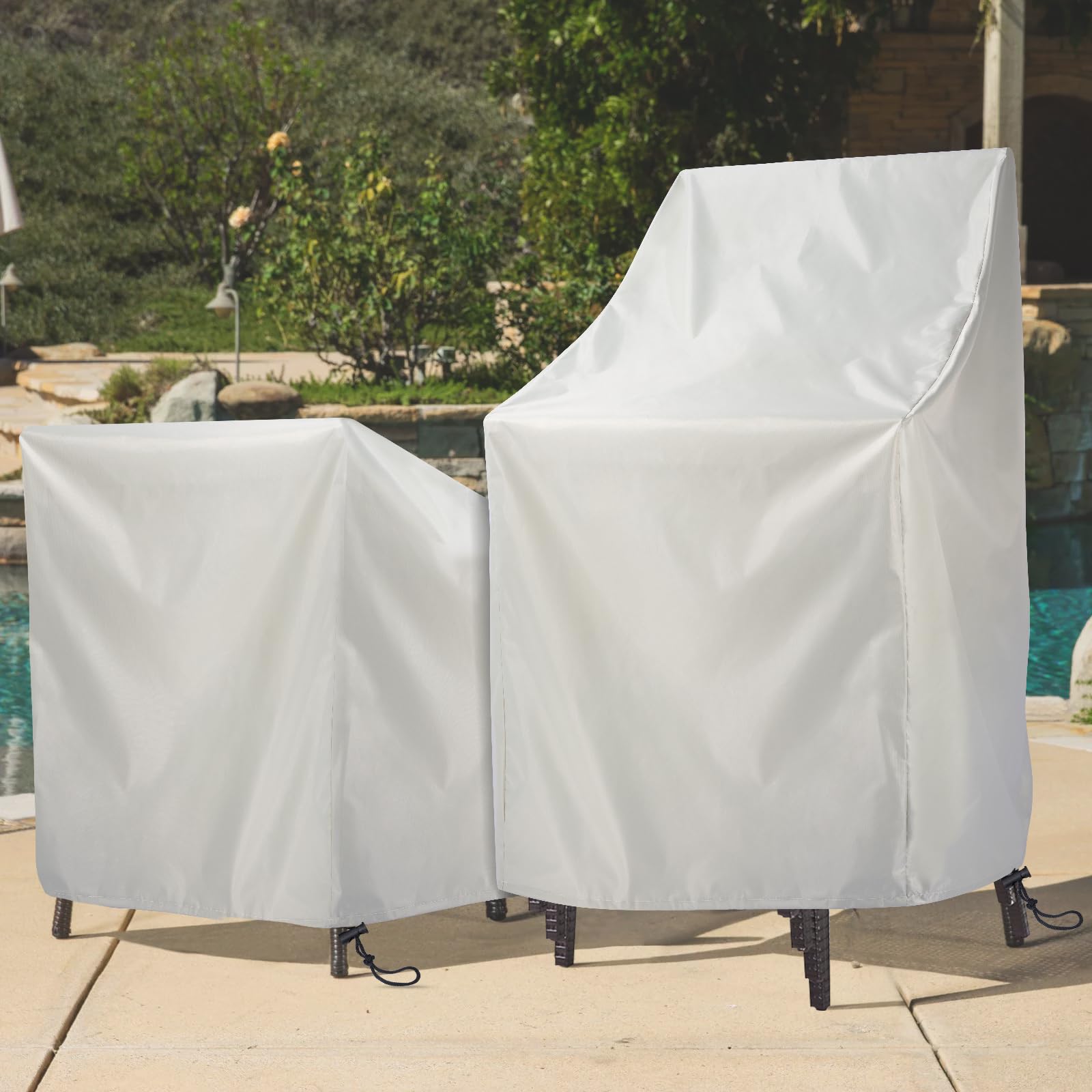 Fachmach Funda para Sillas Apiladas Impermeable Fundas Sillas Terraza Exterior con Cordón,210D Oxford Protectora Sillas de Jardin,64x64x120/70CM (Beige) — view 6