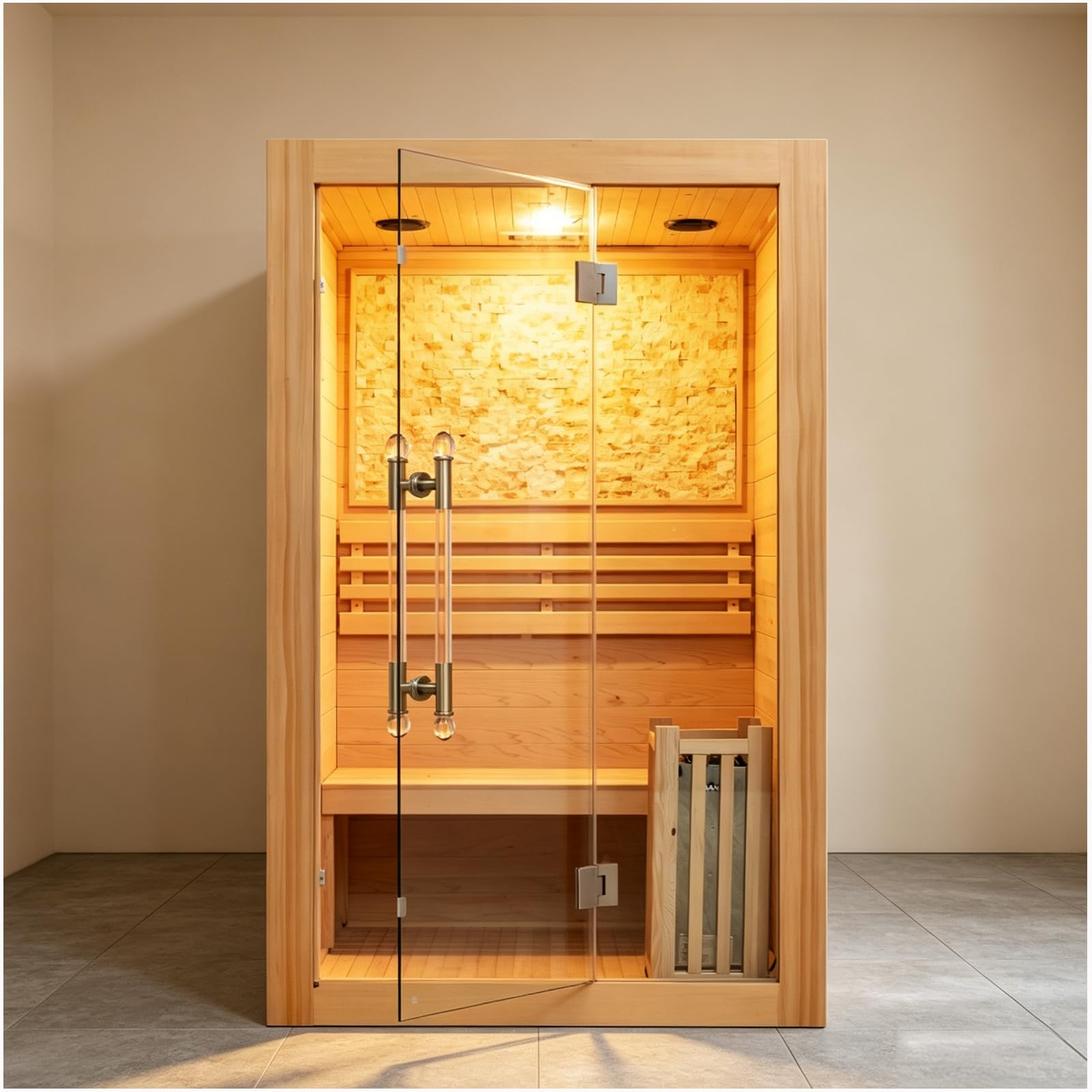 Smartmak Wooden Steam Sauna, 2-Person Indoor Home Sauna, 3.5KW Harvia Stove, with Cultural Stone Walls (220V, 194℉)