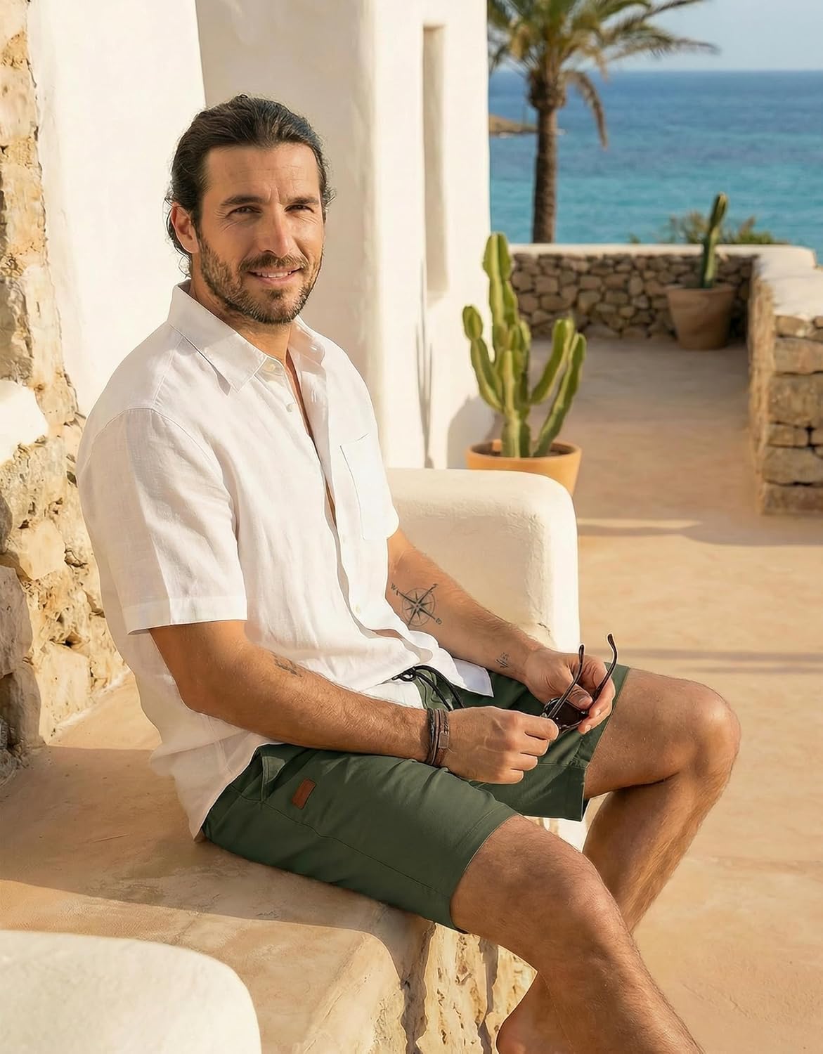 COOFANDY Men's Casual Shorts Cotton Drawstring Elastic Waist Lightweight Summer Beach Shorts with Pockets - Image 3