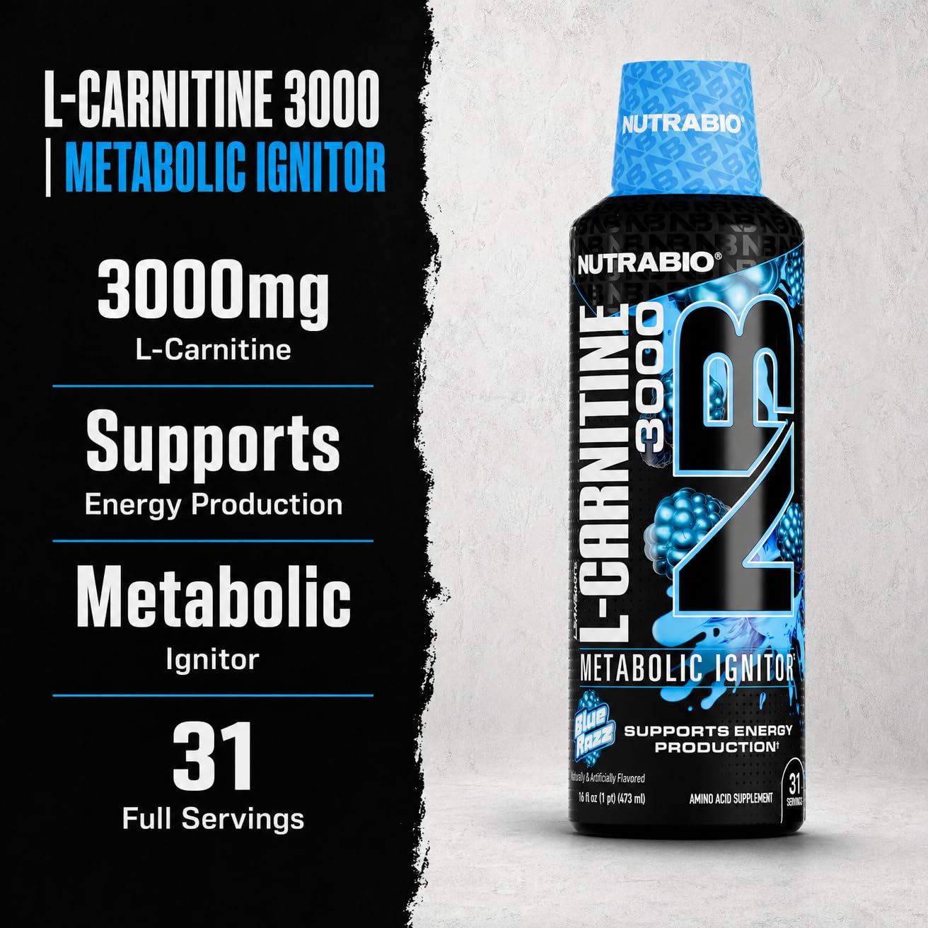 Amazon.com: NutraBio – L-Carnitine Liquid Shots – 3000mg, (Blue Razz) –  10mg of Vitamin B-5 – Zero Carbs & Sugars – Energy Production – Muscle  Recovery : Health & Household