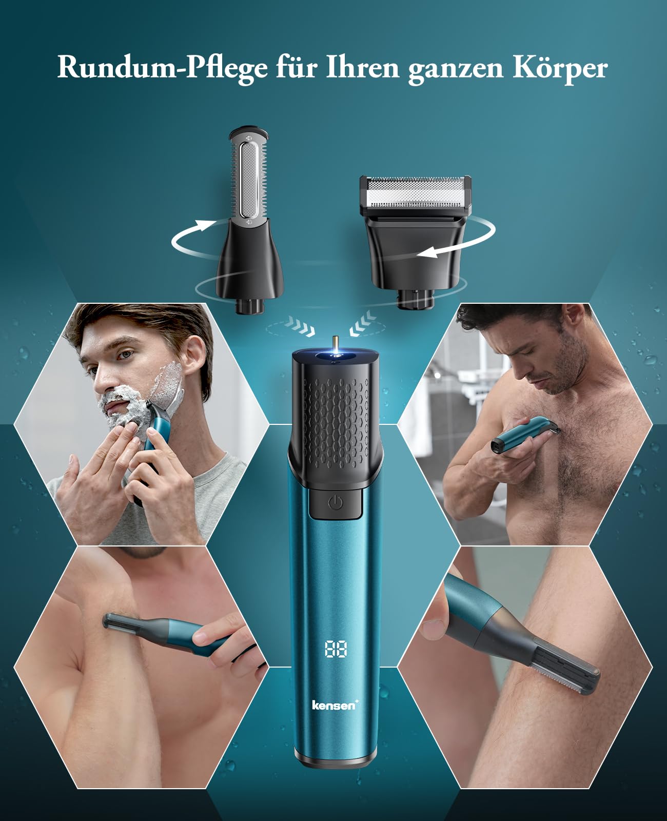 kensen Intimrasierer Mann, Rasierer Herren Intimbereich 2 In 1 Körperrasierer Herren Nass- & Trockenanwendung Intim Rasierer Männer Typ-C Body Groomer Men Aufsteckkämme Brust Achselhöhle Leiste