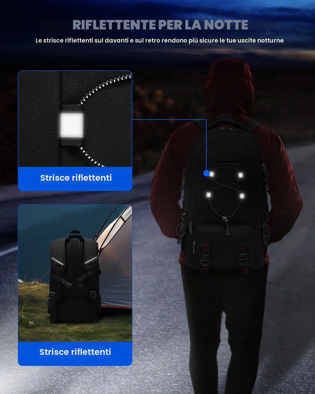 Besttravel Viaje - Zaino da escursionismo 45L per computer di grande capacità fino a 17,3 pollici Casual impermeabile e tasche multiple Campeggio, escursionismo, sport all'aria aperta Uomo, Negro, S
