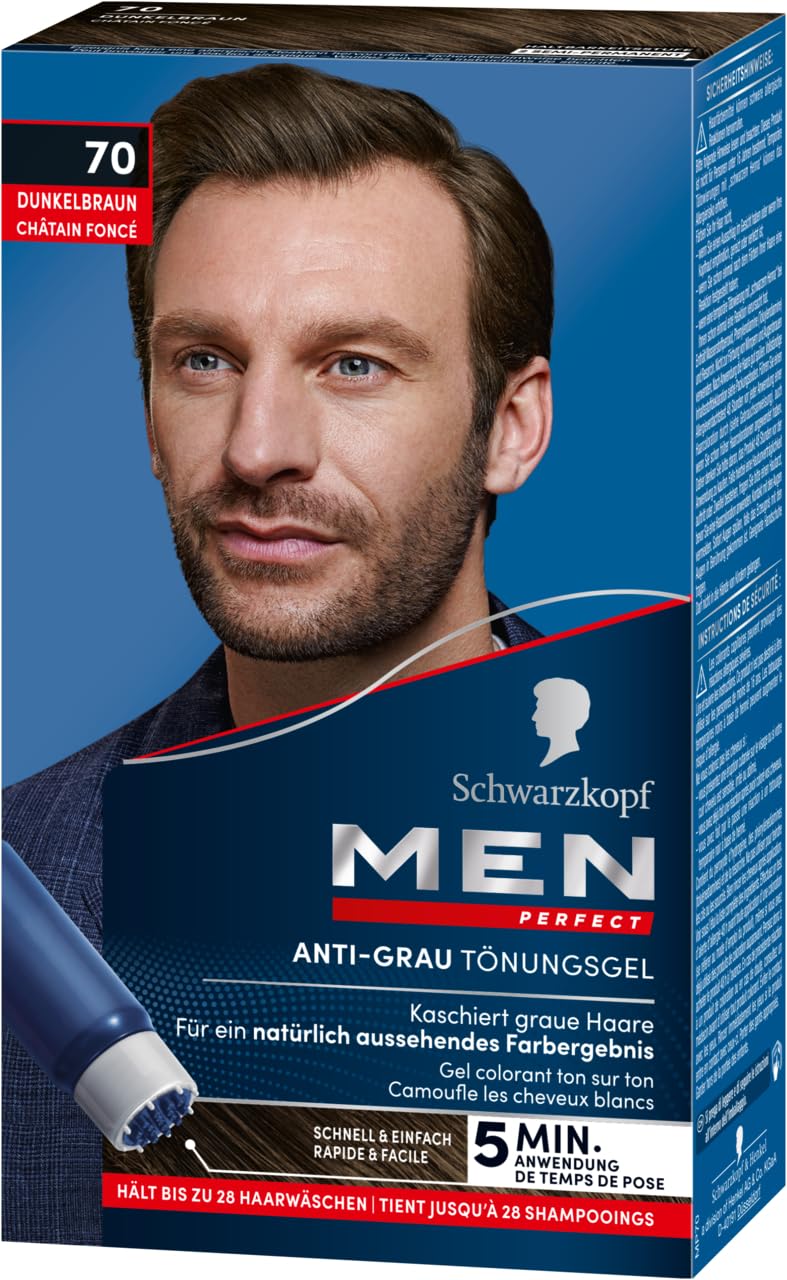 Men Perfect Anti-Grau Tönungs-Gel 70 Dunkelbraun (6x 80 ml), Haarfarbe für Männer blendet graue Haare aus, Anti-Grau Tönung für ein natürlich aussehendes Ergebnis