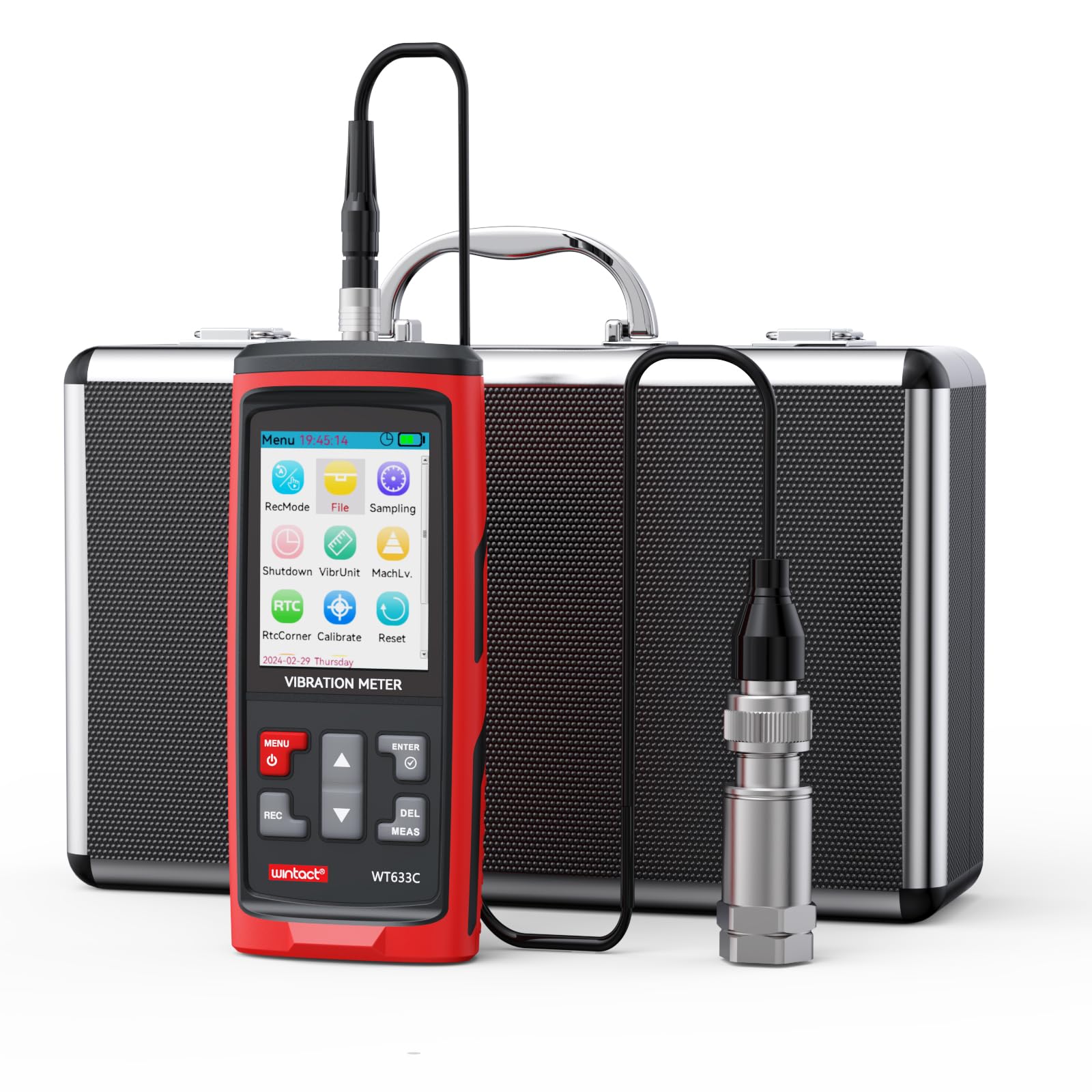 Vibrometro Wintact, analisi delle misurazioni delle vibrazioni meccaniche, accelerazione, velocità, spostamento, temperatura per motori, generatori, pompe, compressori (WT633C)