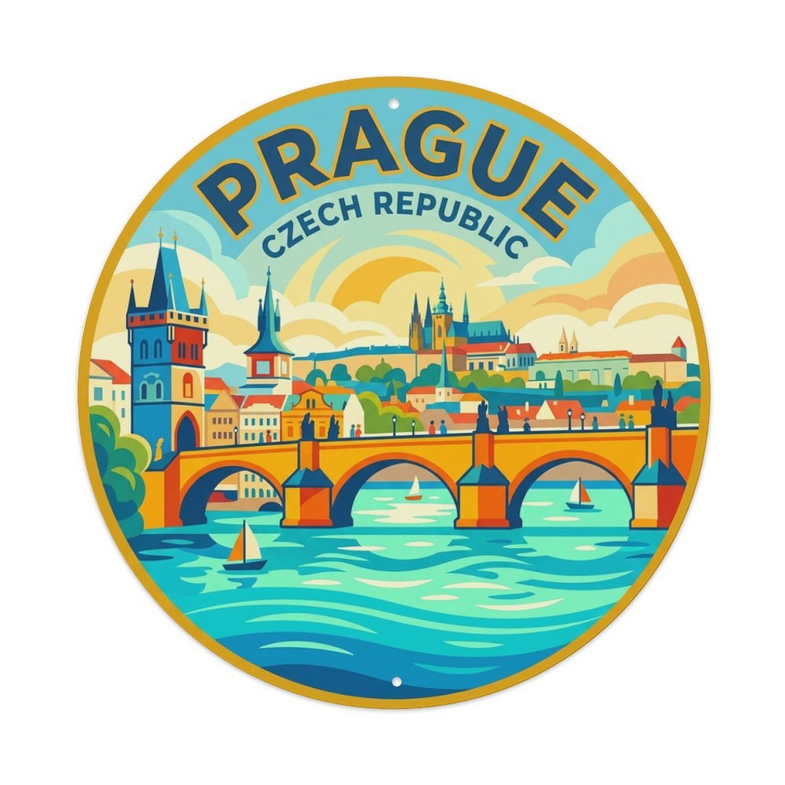 Metal Tin Sign Vintage Travel Czech Prague