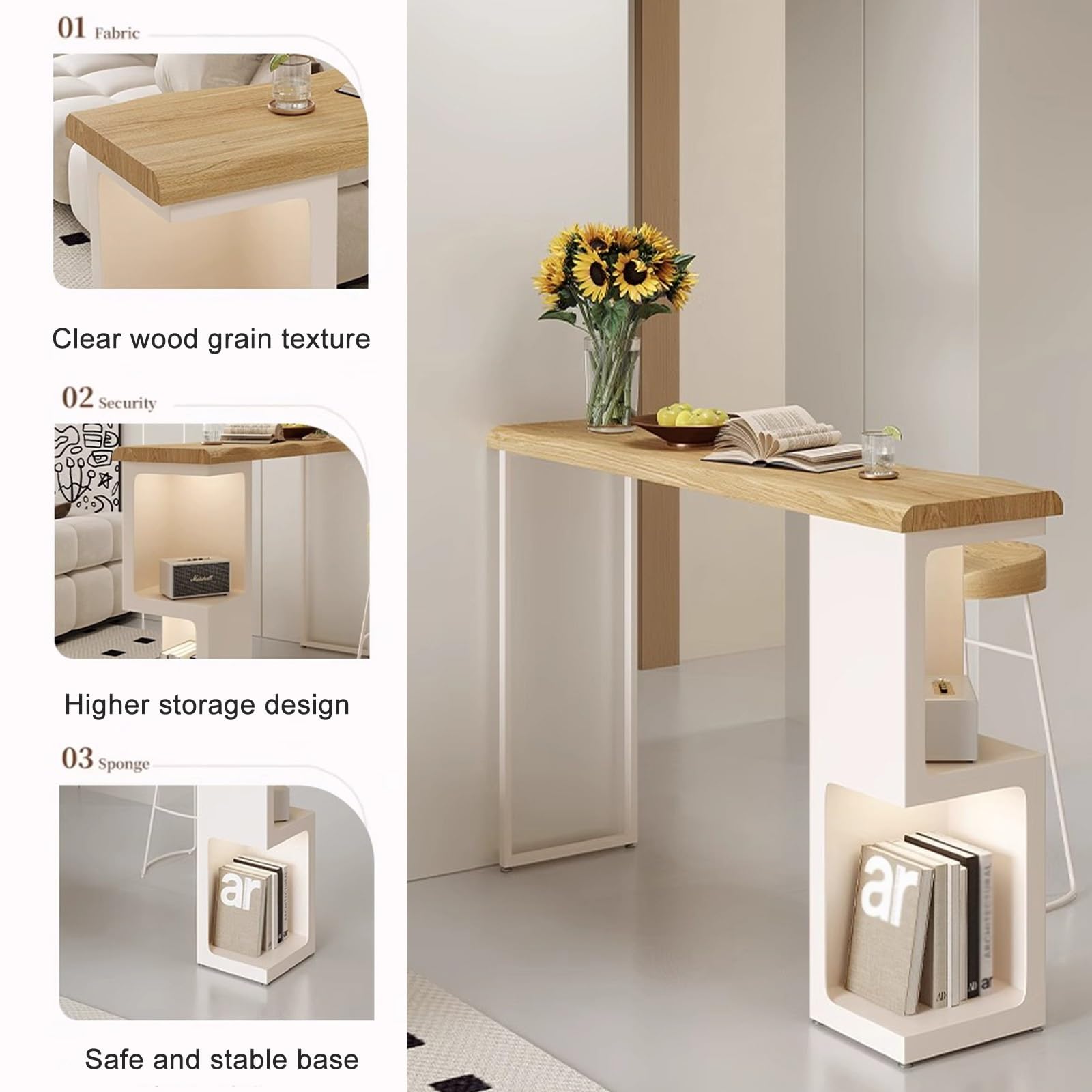 Tavolo da bar, moderno tavolo da pub ad altezza bancone con 2 ripiani portaoggetti, mobile bar rustico in legno, tavolini da divano per cucina, pub domestico, bistrot, ristorante (140x40x105 cm/55,1