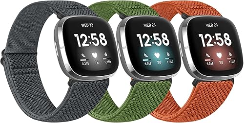 Vista 47 de Paquete de 3 correas elásticas de nailon compatibles con Fitbit Versa 4/Versa 3/Sense 2/Sense, suave, ajustable, transpirable, correas de repuesto