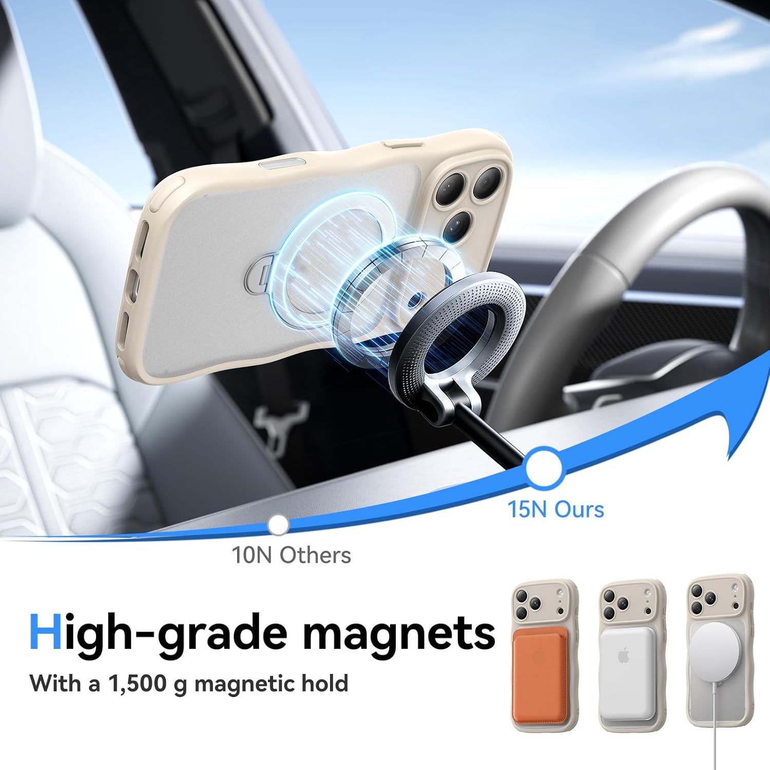 for iPhone 17 Pro Case for Women Girls with Stand,【Compatible with MagSafe】,【Camera Control】,【Full Camera Protection】, Cute Wave Magnetic Phone Case for iPhone 17 Pro,Stone