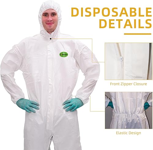 Miniatura 2 de Raytex 30203 Bata desechable de microporos para flujo de aire, de protección contra líquidos y partículas, con puños elásticos, tobillos, capucha y