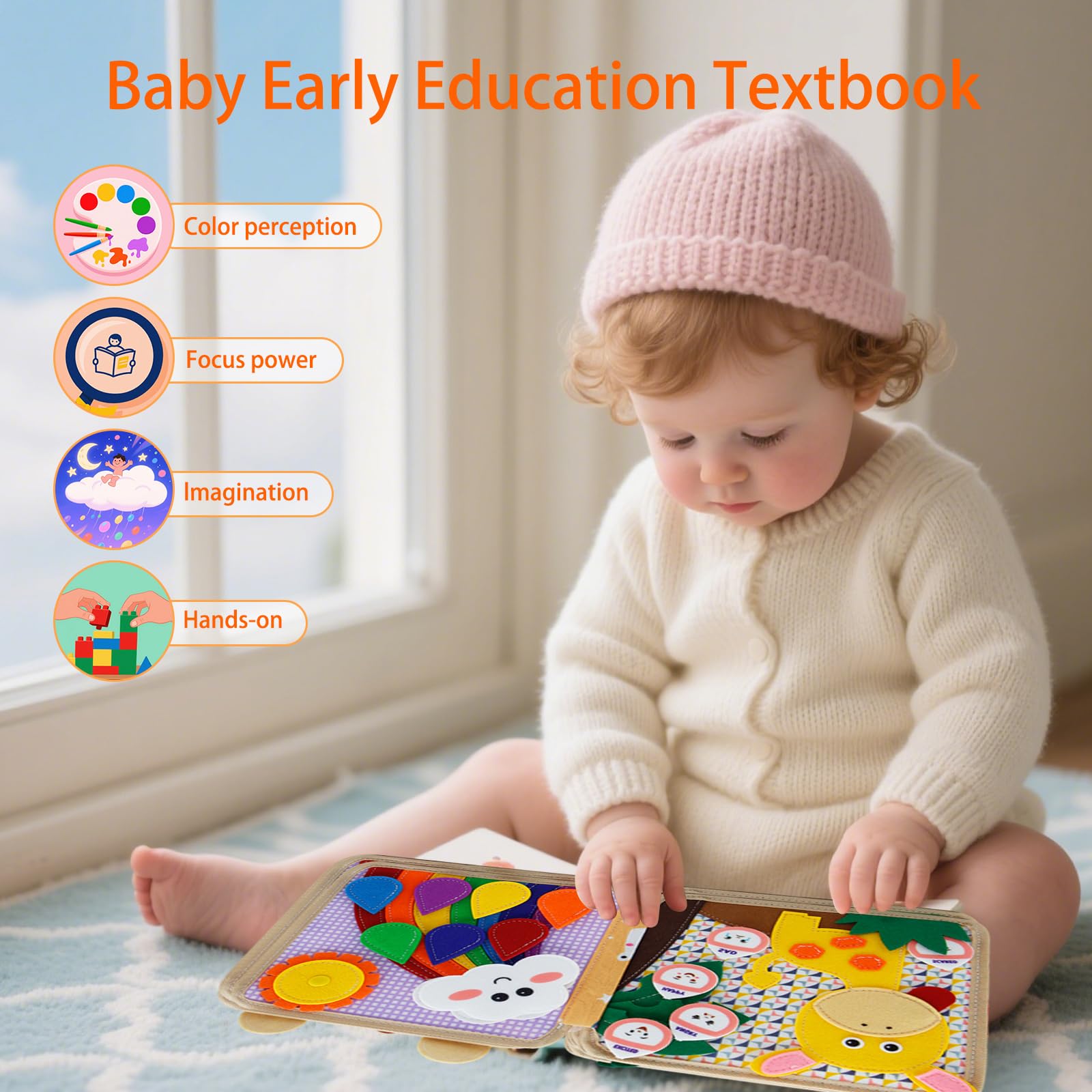Montessori Spielzeug ab 1 Jahre,Stoffbuch Baby,3D Filz Montessori Busy Board Baby,Montessori Stille Buch mit,Stilles Buch für Reisen Zuhause,Geschenk Spielzeug ab 1-5 Jahre Mädchen Junge (Hirsch)