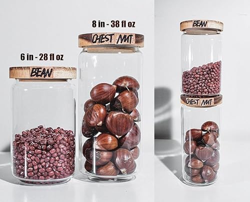 Miniatura 5 de EASYGRAB-TOP - Juego de 1 recipiente de vidrio con tapas de madera, para almacenamiento de alimentos, recipiente, organización de cocina (25