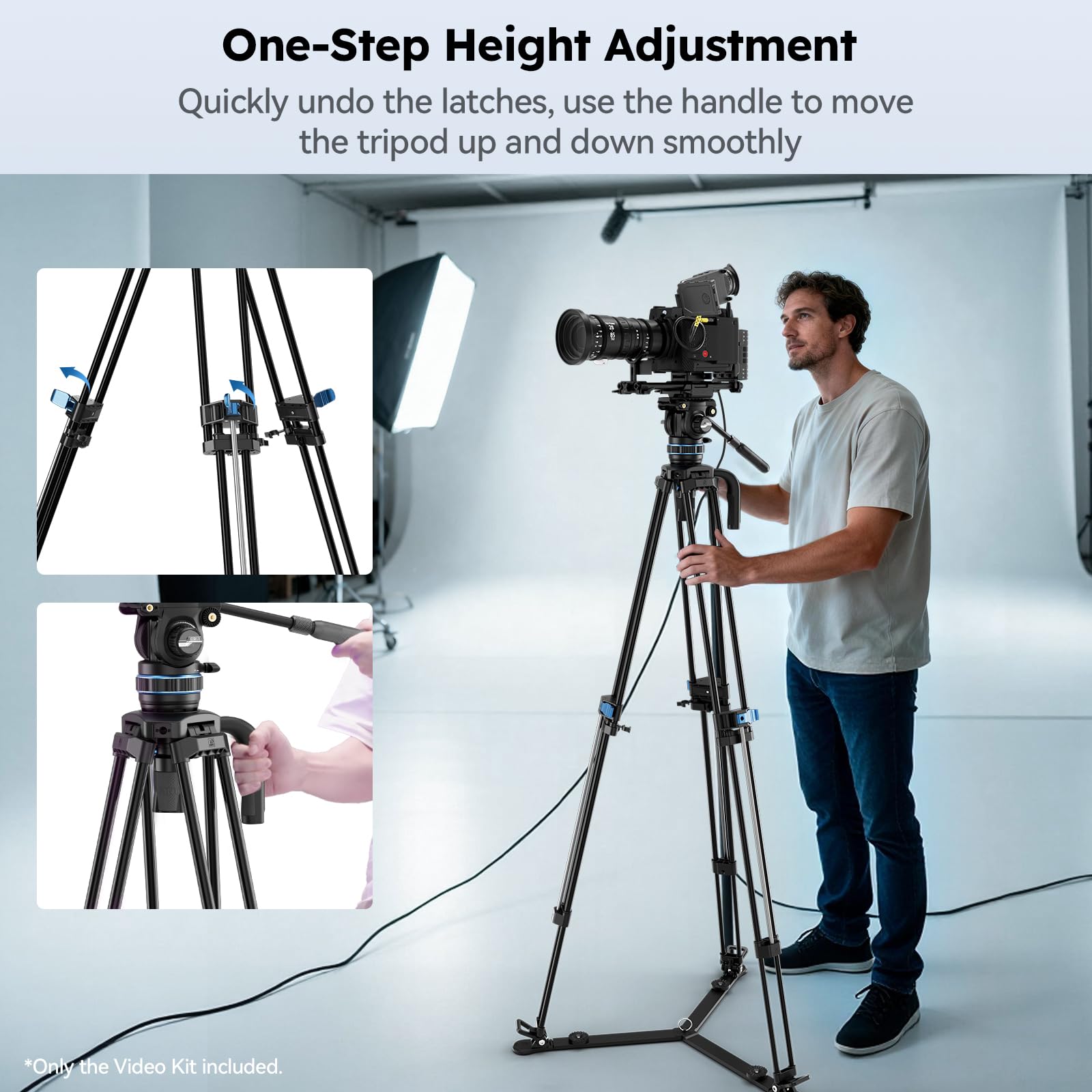 SIRUI Trépied Vidéo avec Rotule Hydraulique S5X, Trépied pour Appareil Photo de 180cm, Amortissement Progressif de l'inclinaison et du Panoramique, Double Plateau de Fixation Rapide, SQ75A+S5X