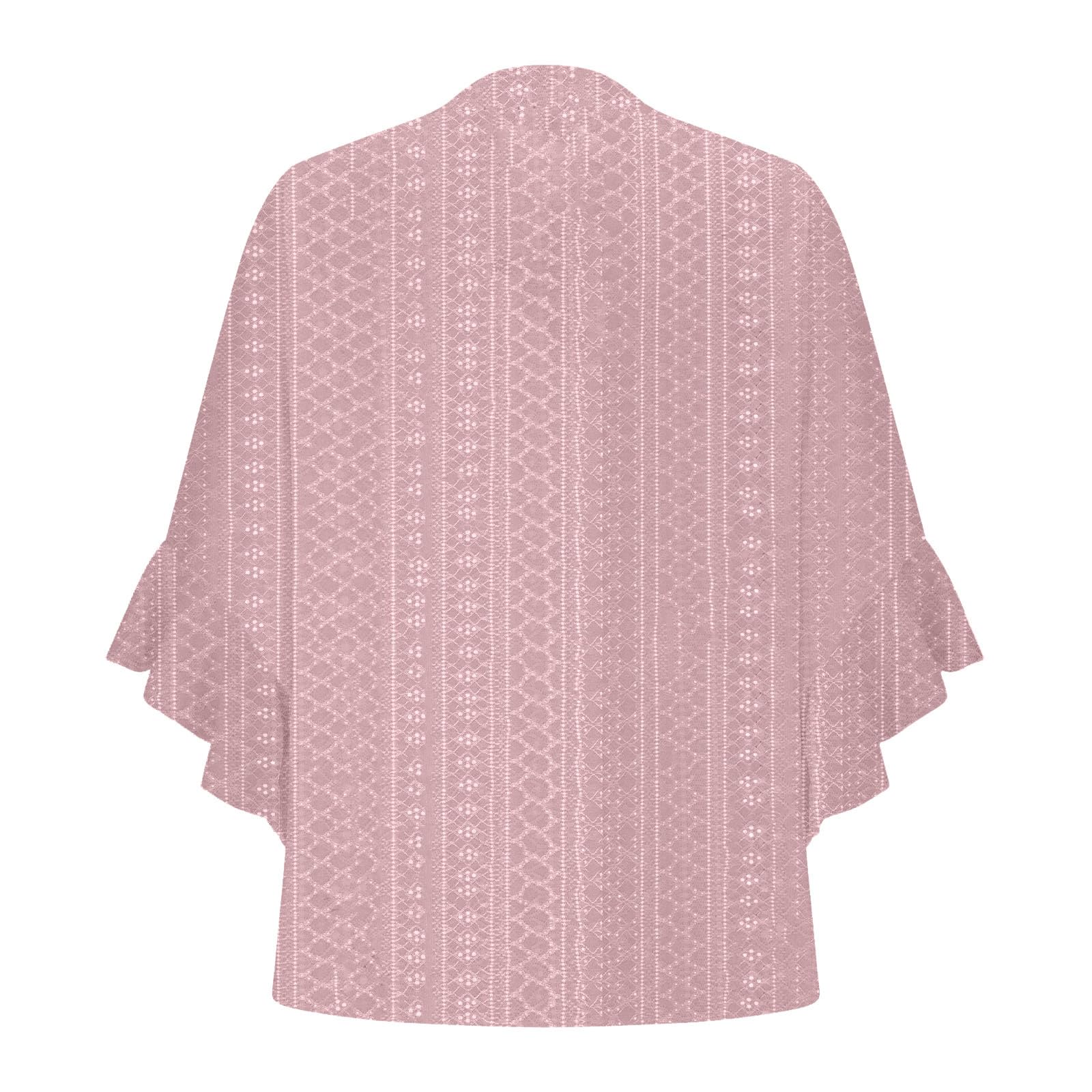 Women's Eyelet Tops V-Neck Ruffle 3/4 Sleeve Blouse Casual Loose Button Up Henley Shirts Boho Flowy Beach Clothes — view 4