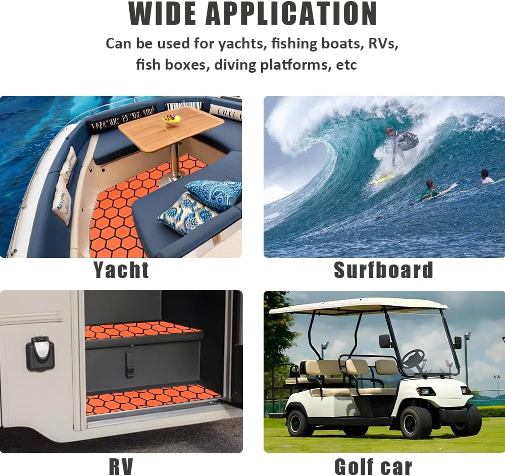 102.3"X43.31" /37.7" New Hexagon EVA Self-Adhesive Boat Flooring and Decorative Fish for Yacht Pool Boat Flooring Sheet Thick Non-Skid mat