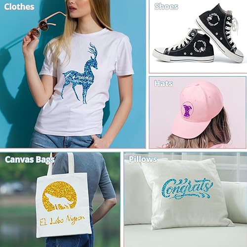 Miniatura 6 de HTVRONT Hojas de vinilo de transferencia de calor HTV con purpurina, paquete de 15 unidades de vinilo HTV con purpurina de 12 x 10 pulgadas para