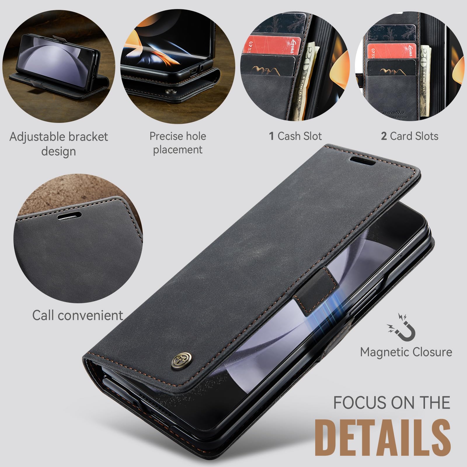 Azororo Cover per Samsung Galaxy Z Fold 7 5G, Premium PU Pelle Custodia, Magnetica Carta Fessura Portafoglio Case, Flip Cavalletto Custodia per Samsung Galaxy Z Fold 7 - Nero
