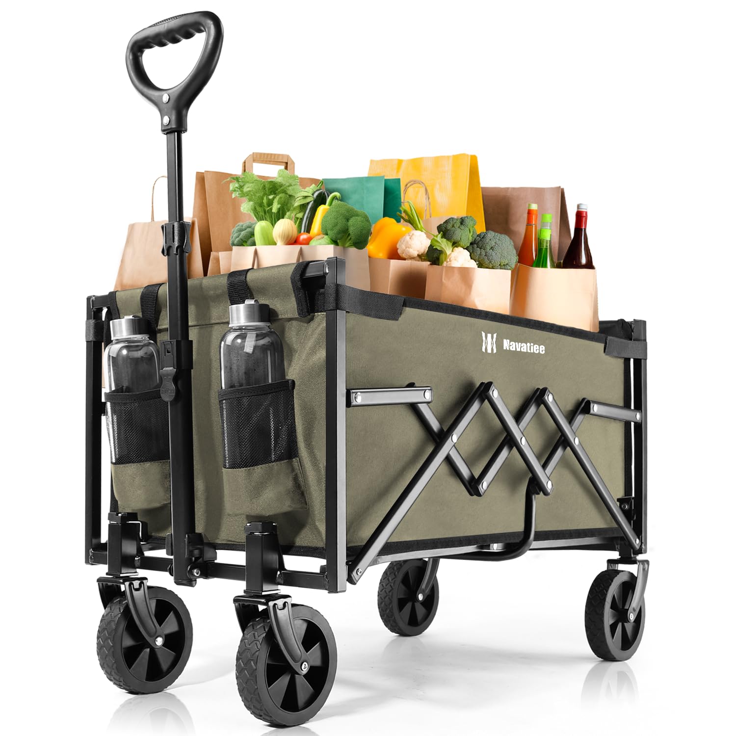 Navatiee Portable Foldable Collapsible Wagon with Wheels, 220lbs Weight Capacity Utility Grocery Shopping Cart, Lightweight Mini Folding Wagon for