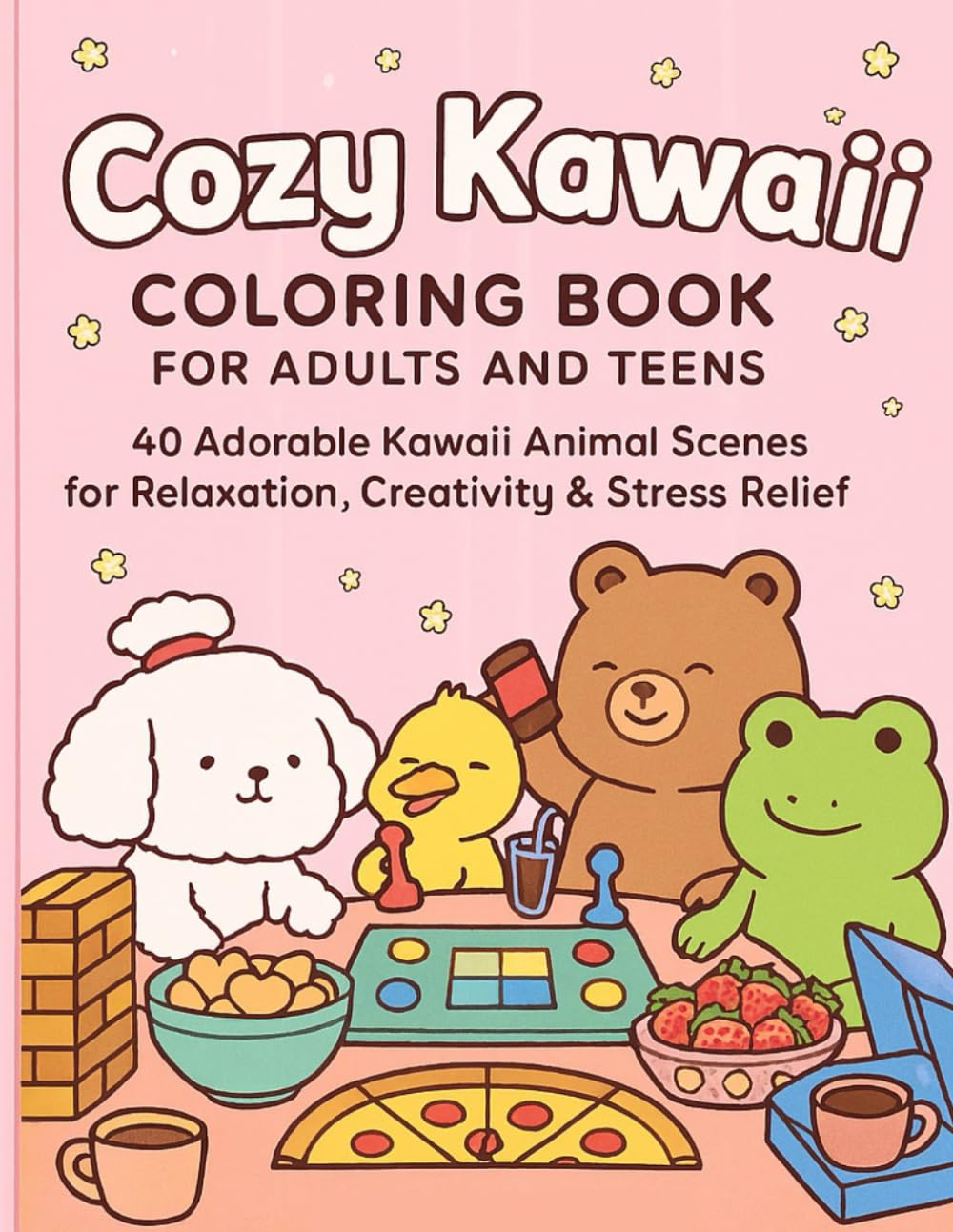 Cozy Kawaii Coloring Book for Adults and Teens: 40 Adorable Kawaii Animal Scenes for Relaxation, Creativity & Stress Relief