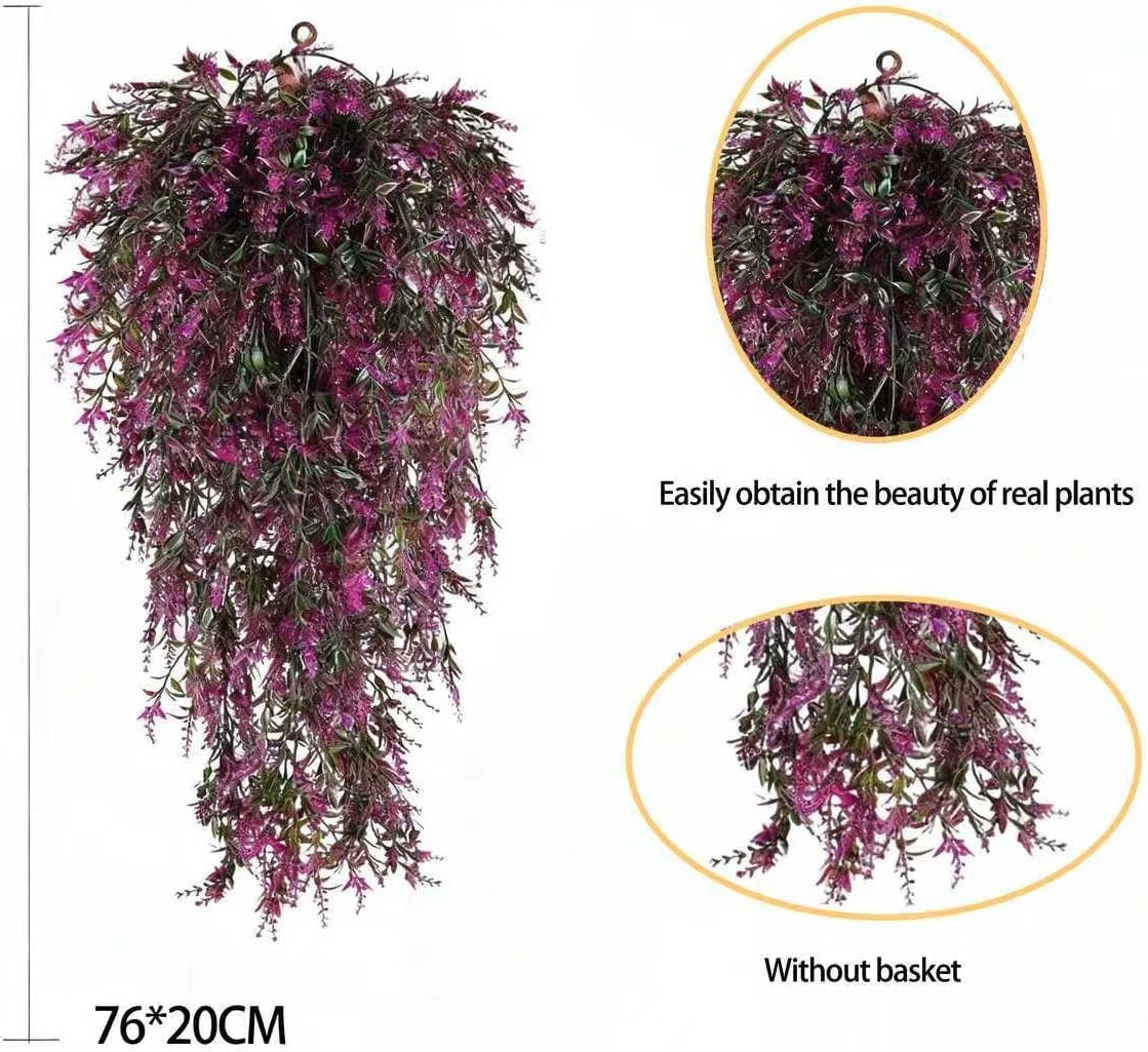4 Pieces Artificial Flowers Hanging Plant UV Resistant Backdrop Decor Hanging Flowers Plastic Outdoor Hanging Plants Artificial Decor Suitable for Indoor and Outdoor Wall Decoration (Purple-Red) - Image 2