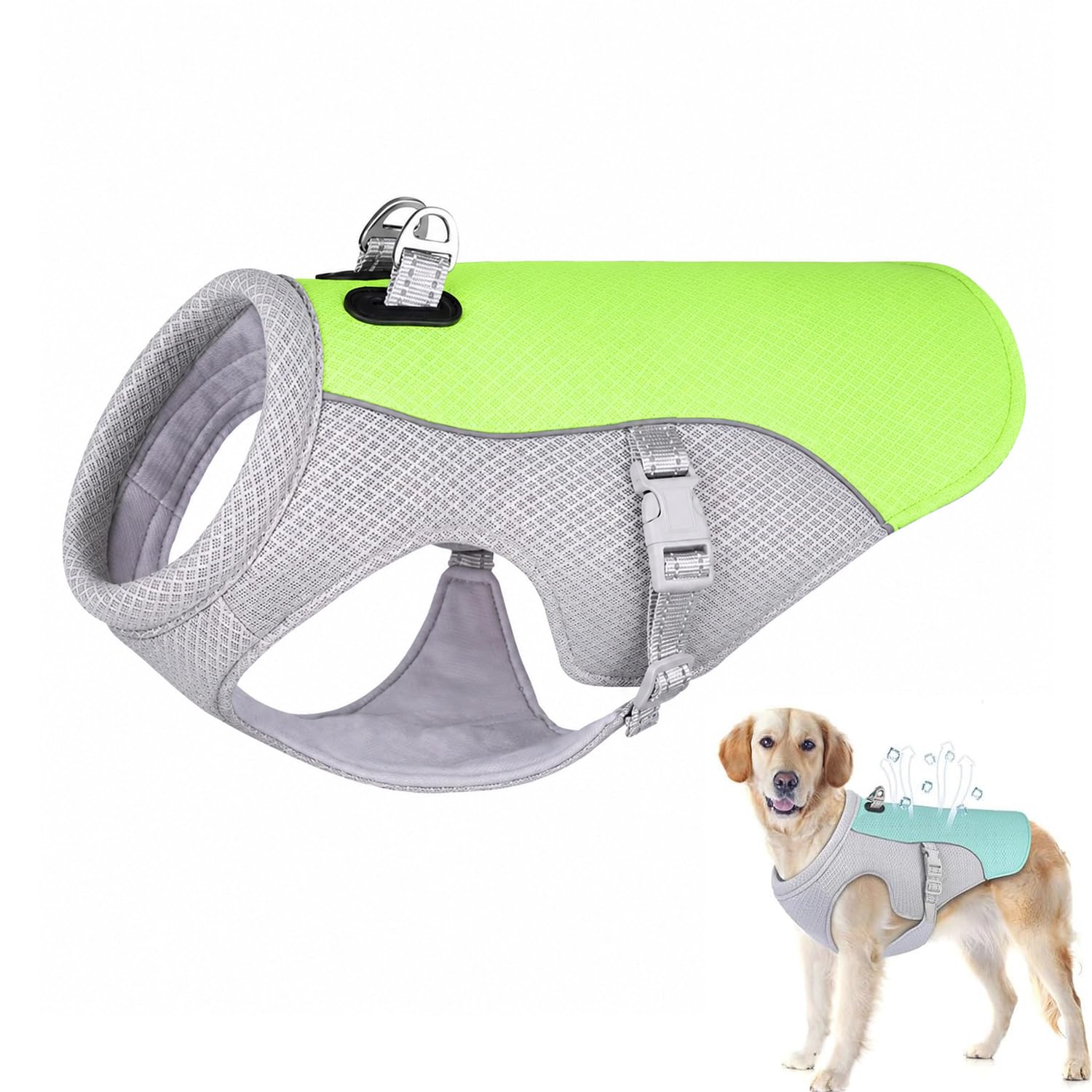 Dog Cooling Vest, Evaporative Cooling Jacket for Dogs (Green, L)