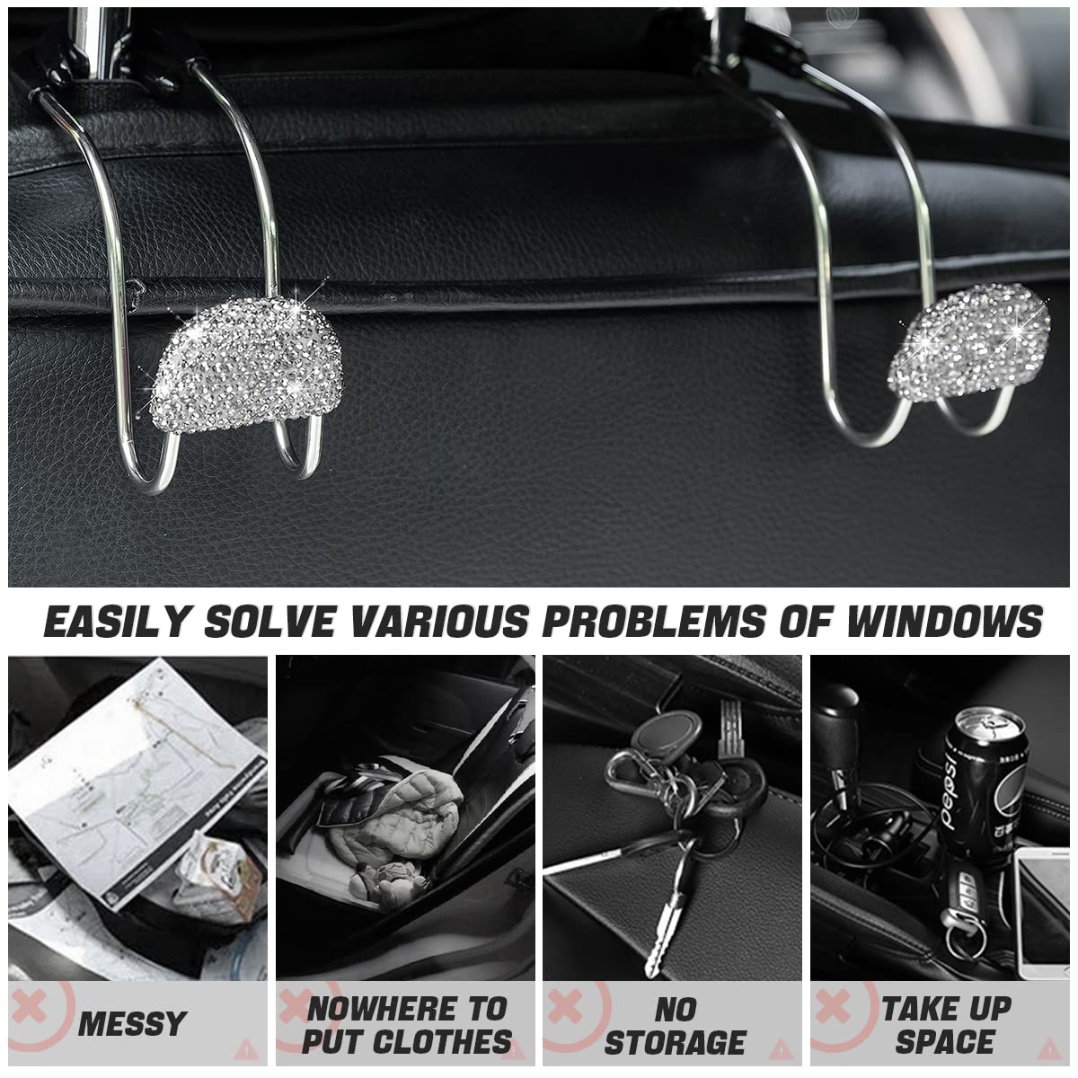 Euleryoo 2PCS Gancio per poggiatesta auto, ganci per borsa per