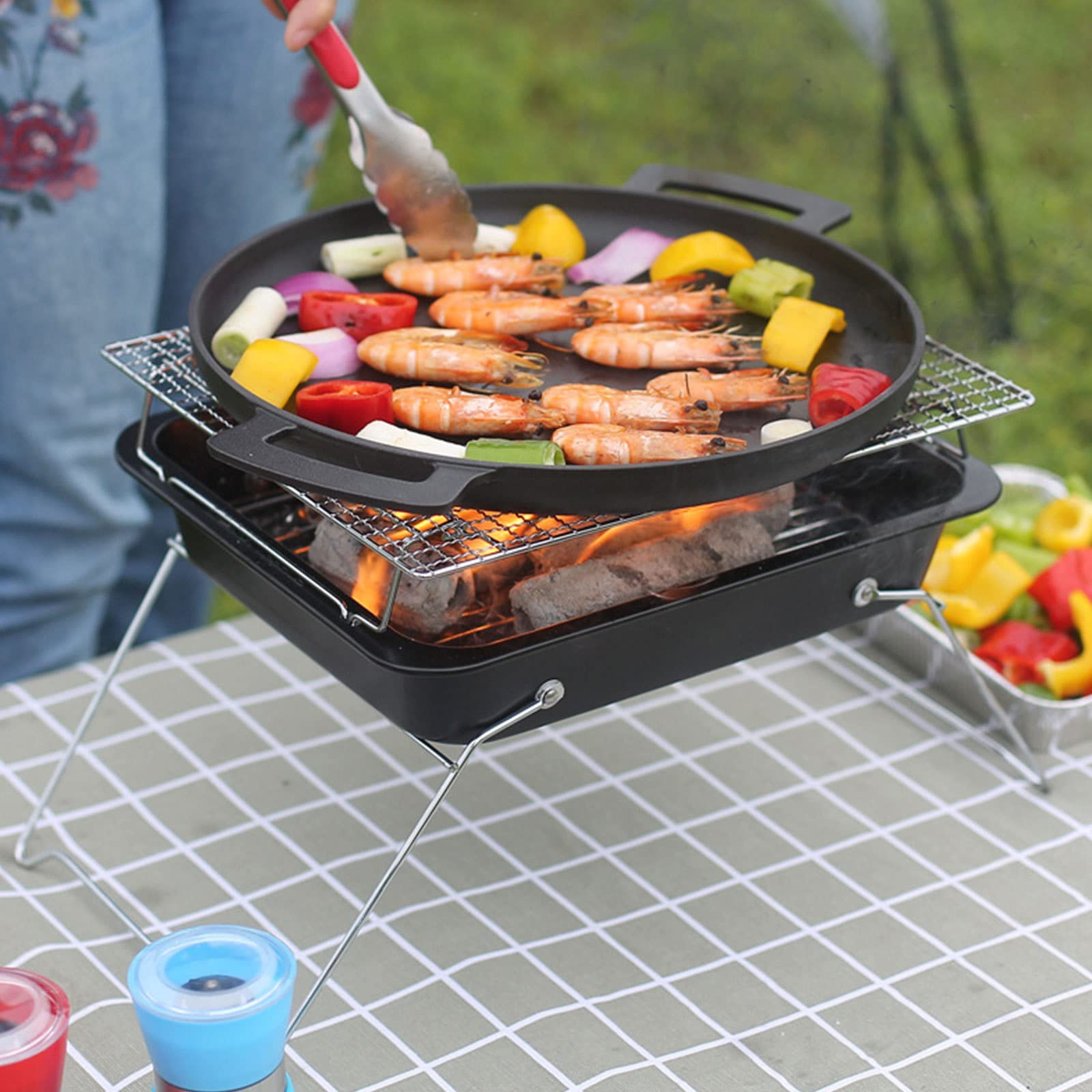 Przenośne kempingowe palenisko ze stali nierdzewnej, składane, wypalane drewnem, węglowe grille na węgiel drzewny, grill na kemping, piknik, ogród, plażę, imprezę
