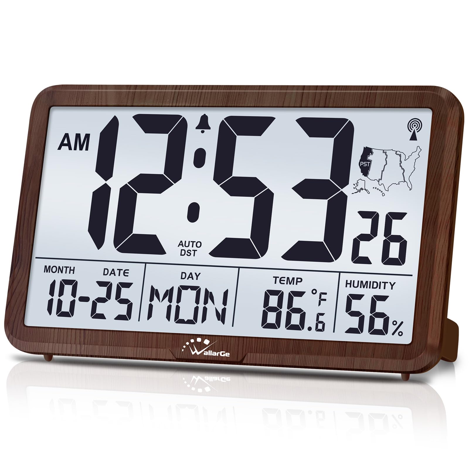 Horloge murale à piles avec température intérieure et grand écran LCD dateur
