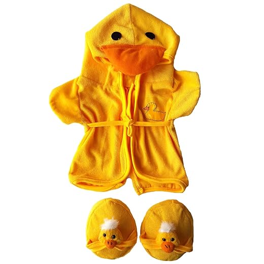 Duck Robe & Slippers Pajamas Outfit Teddy Bear Clothes Fit 14" - 18" Build-A-Bear and Make Your Own Stuffed Animals