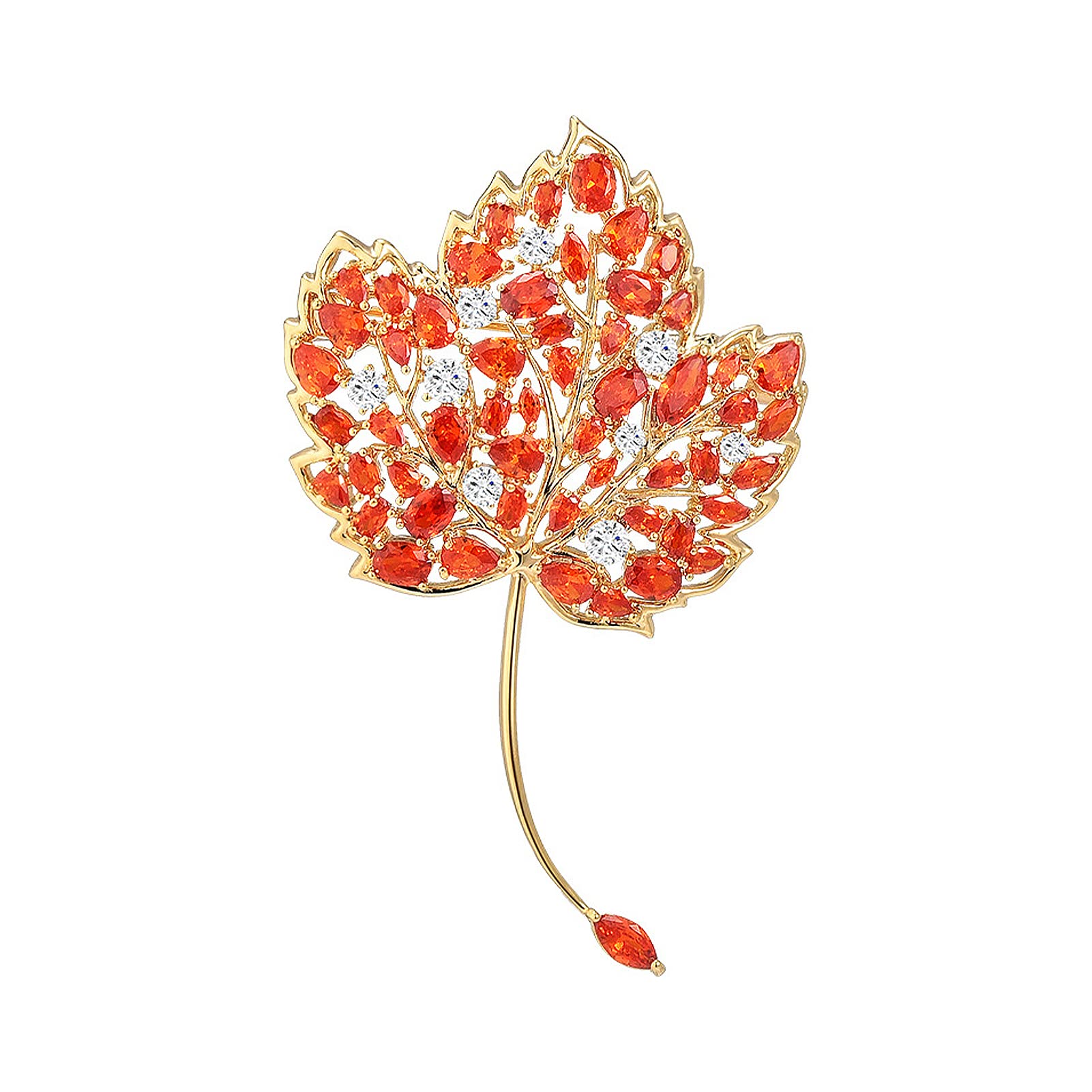Broche con Forma de Hoja de Arce para Mujer, joyería de Moda otoñal, circonita Naranja y roja Hueca.