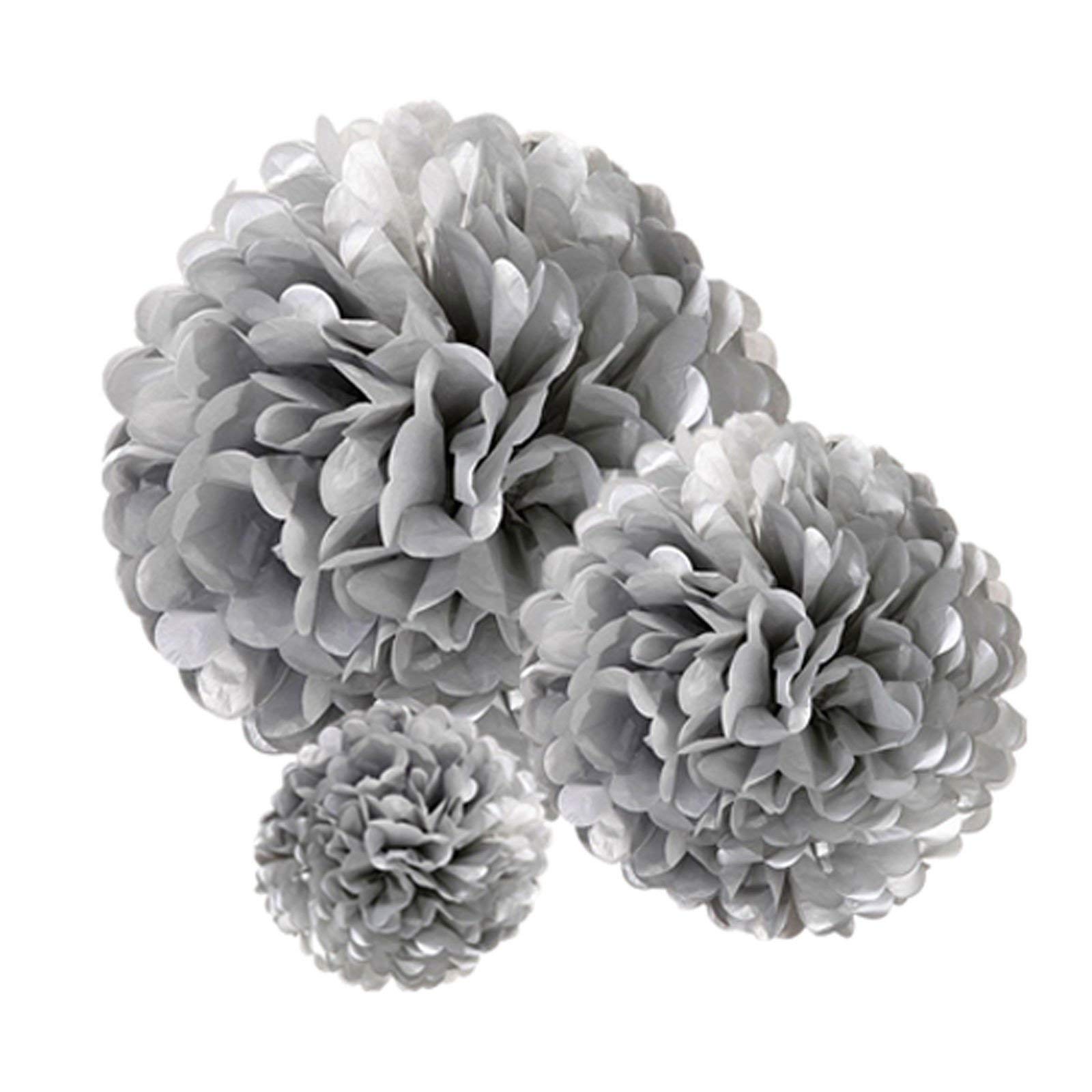 Premium [Pack of 10] Large Tissue Paper Pom Poms (Silver 10") — image 1