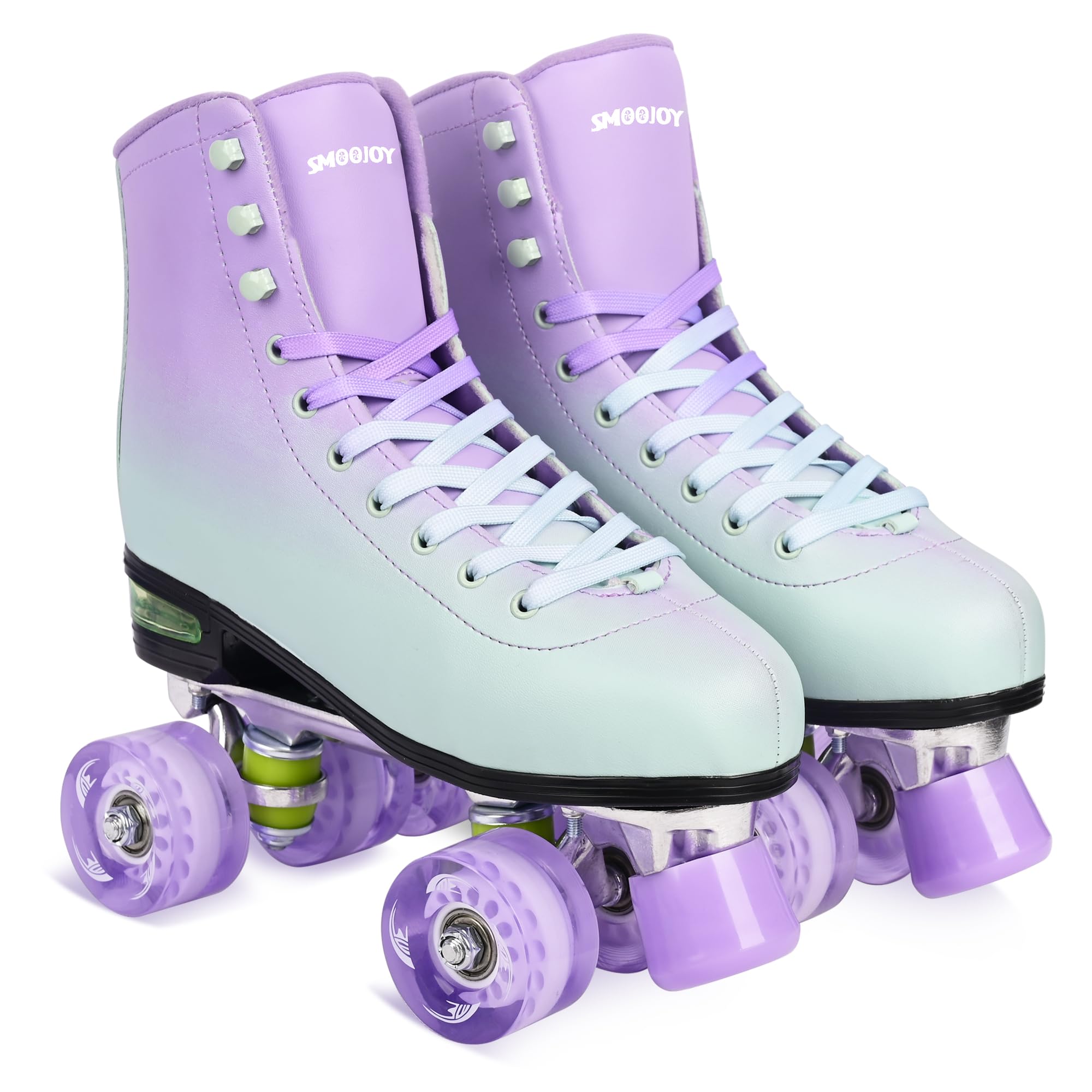 SMOOJOY Quad Roller Skates for Women and Men - PU Deluxe Double Row-Classic Premium Leather Skates Indoor Outdoor Roller Derby with Air Cushion