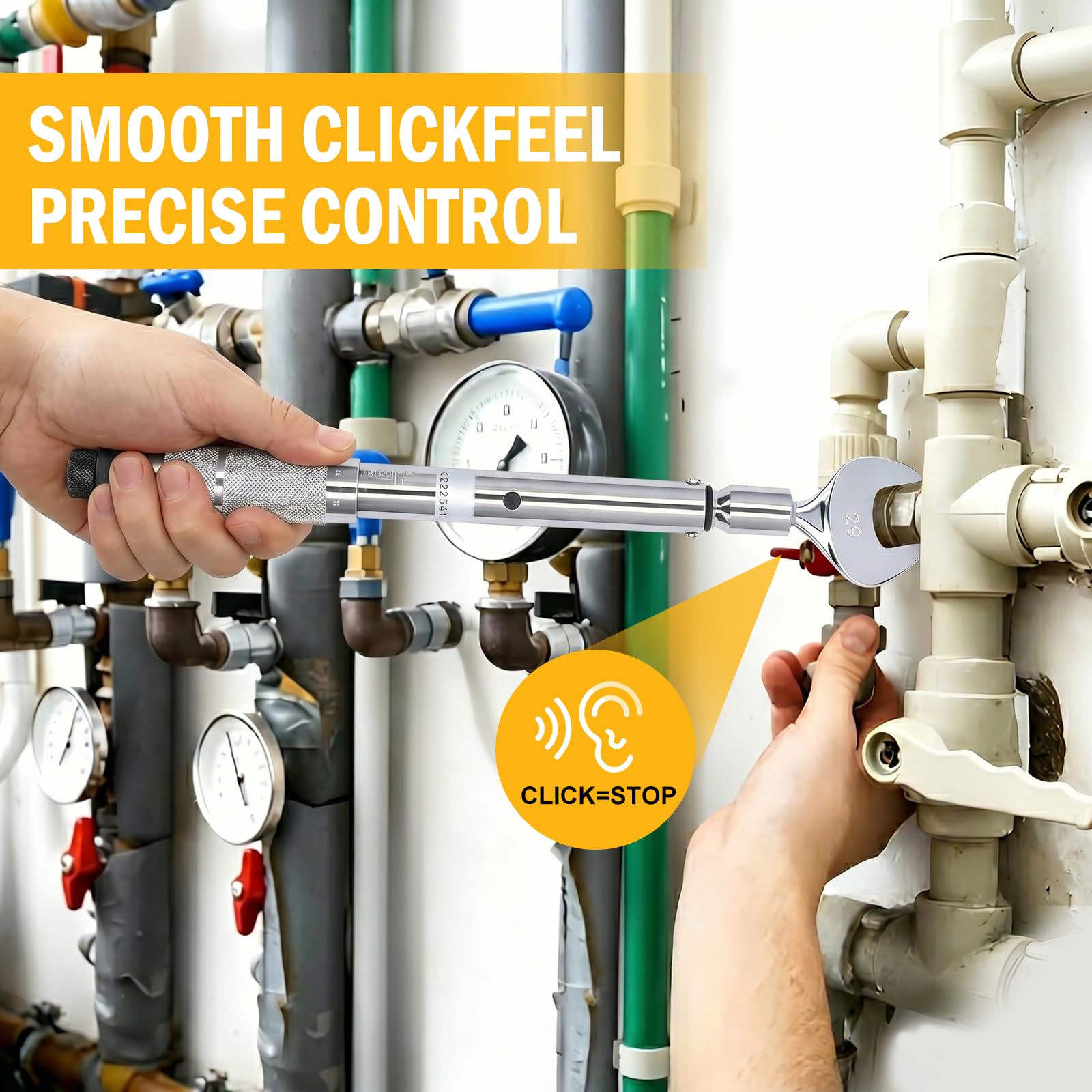 Drehmomentschlüssel Hahnenfußschlüssel set, 2-60Nm HVAC Wechselbare Drehmoment Gabelschlüssel Maulschlüssel set mit 17/22/24/26/27/29mm Offenes Ende, für Mini-Split-Klimaanlagen, Rohrleitungen
