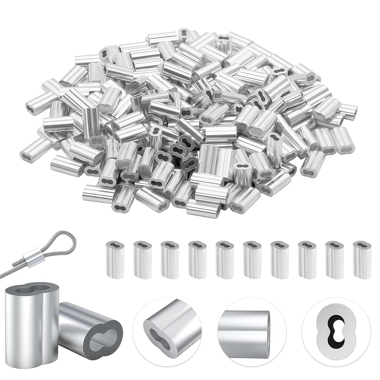 Mostantu 250Pcs 3/64''(1.2Mm) Aluminum Wire Crimping Loop Sleeve Wire Rope Sleeves Double Barrel Cable Ferrule For Cable Line End (1.2Mm)