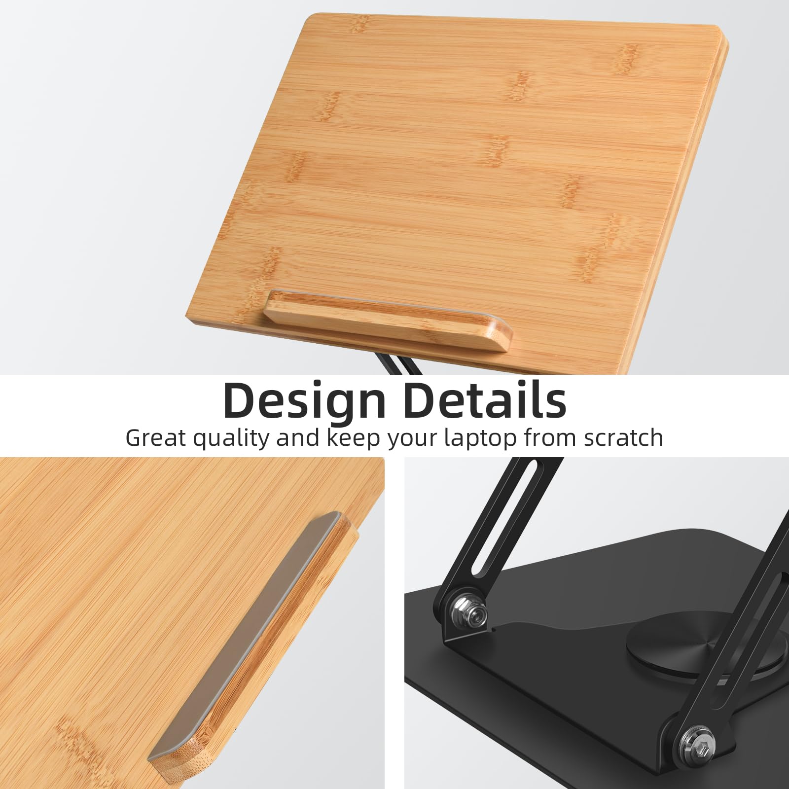wishacc Supporto regolabile per laptop con base rotante a 360, supporto per computer portatile Ergonimic pieghevole per scrivania compatibile con MacBook Pro/Air fino a 16 pollici, legno di bambù (28
