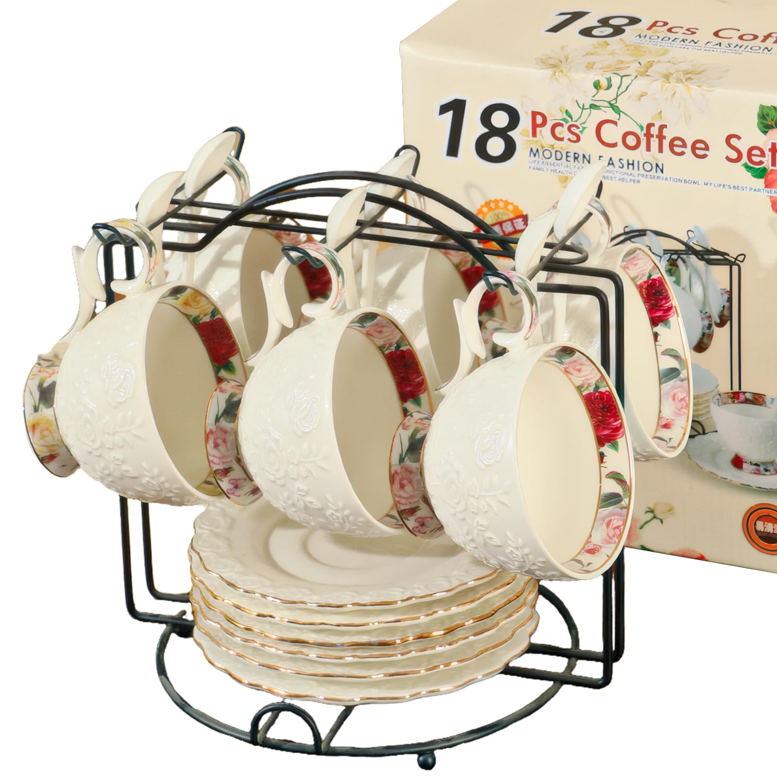 Service à café en céramique 18 pièces, le cadeau idéal pour le tea time
