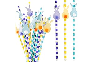 36PCS Easter Rabbit Straws with Pompoms
