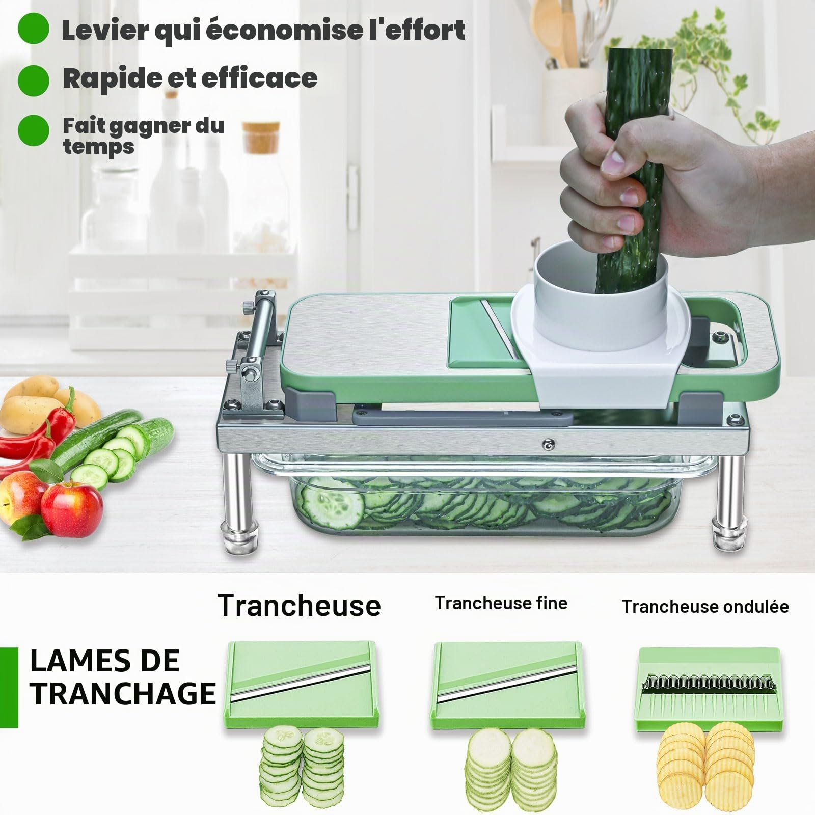 Hachoir à légumes, hachoir à légumes avec 10 lames, coupe-oignons avec récipient, coupe-légumes professionnel tout-en-un (10 lames)